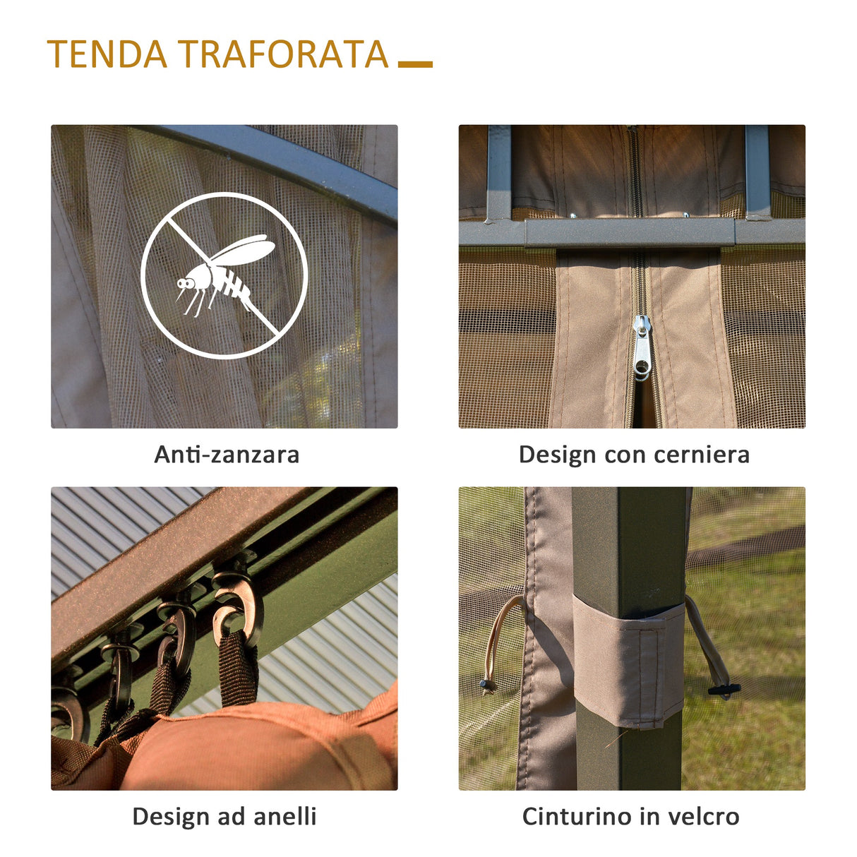 easycomfort easycomfort gazebo da giardino con zanzariera 3.6x3m tetto policarbonato marrone