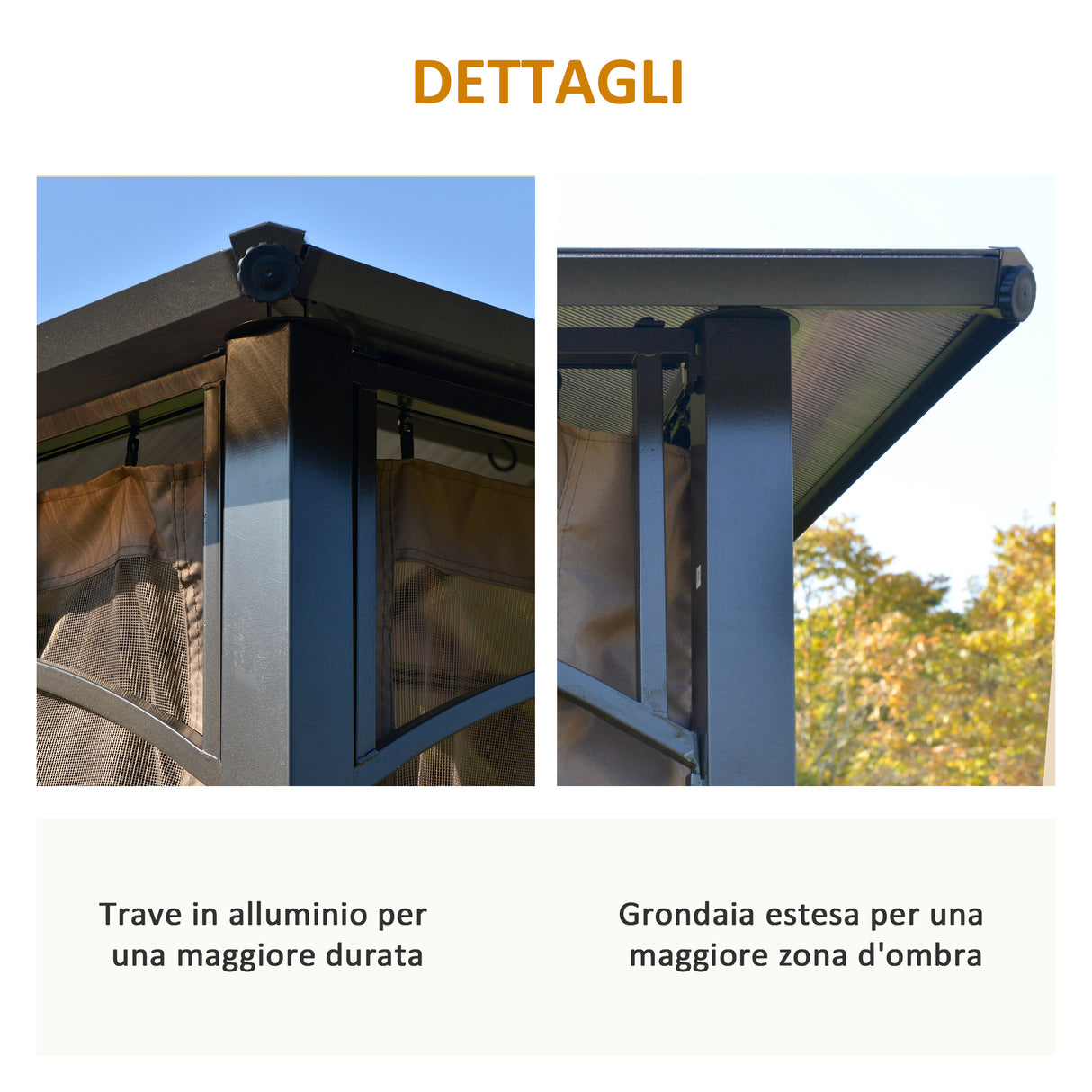 easycomfort easycomfort gazebo da giardino con zanzariera 3.6x3m tetto policarbonato marrone