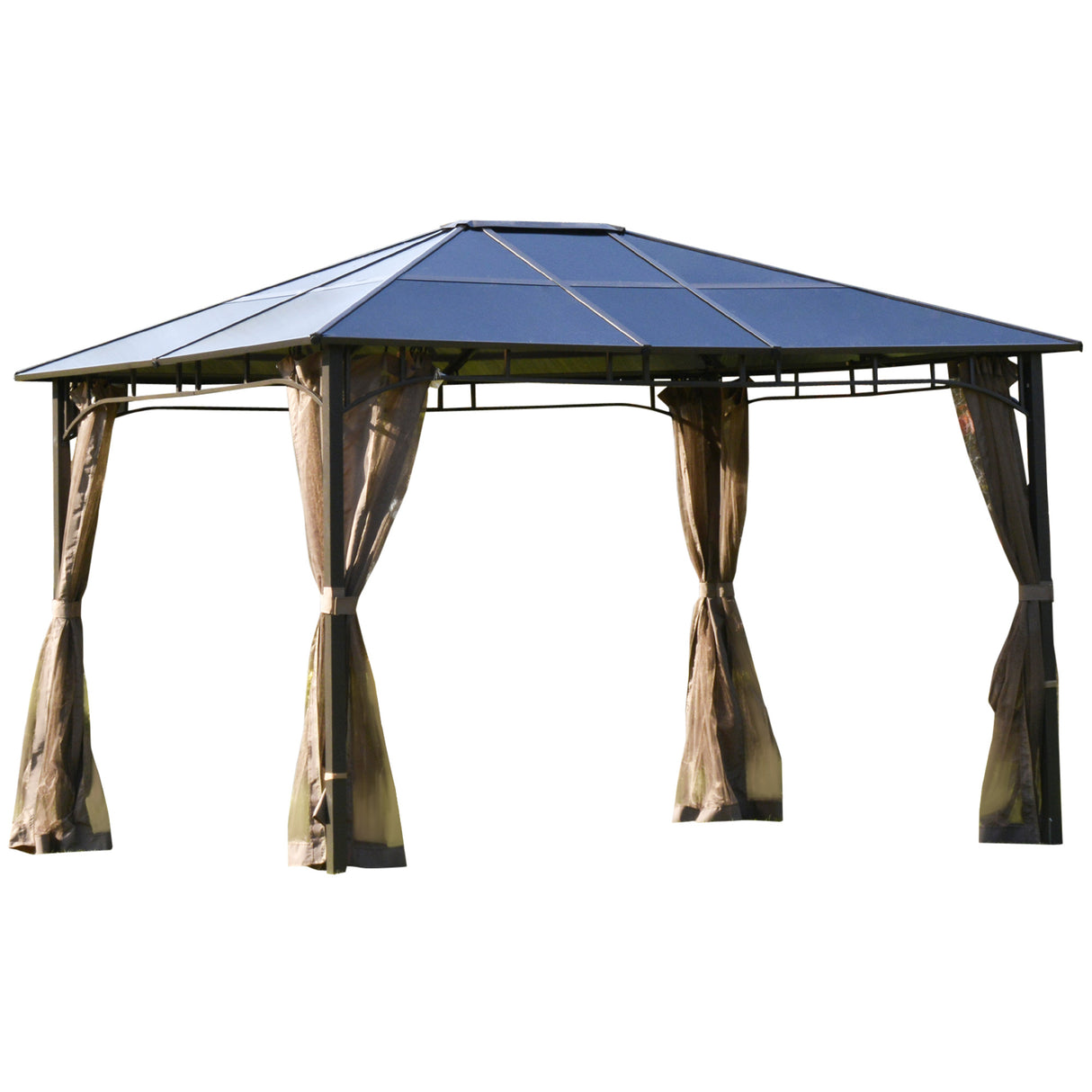 easycomfort easycomfort gazebo da giardino con zanzariera 3.6x3m tetto policarbonato marrone