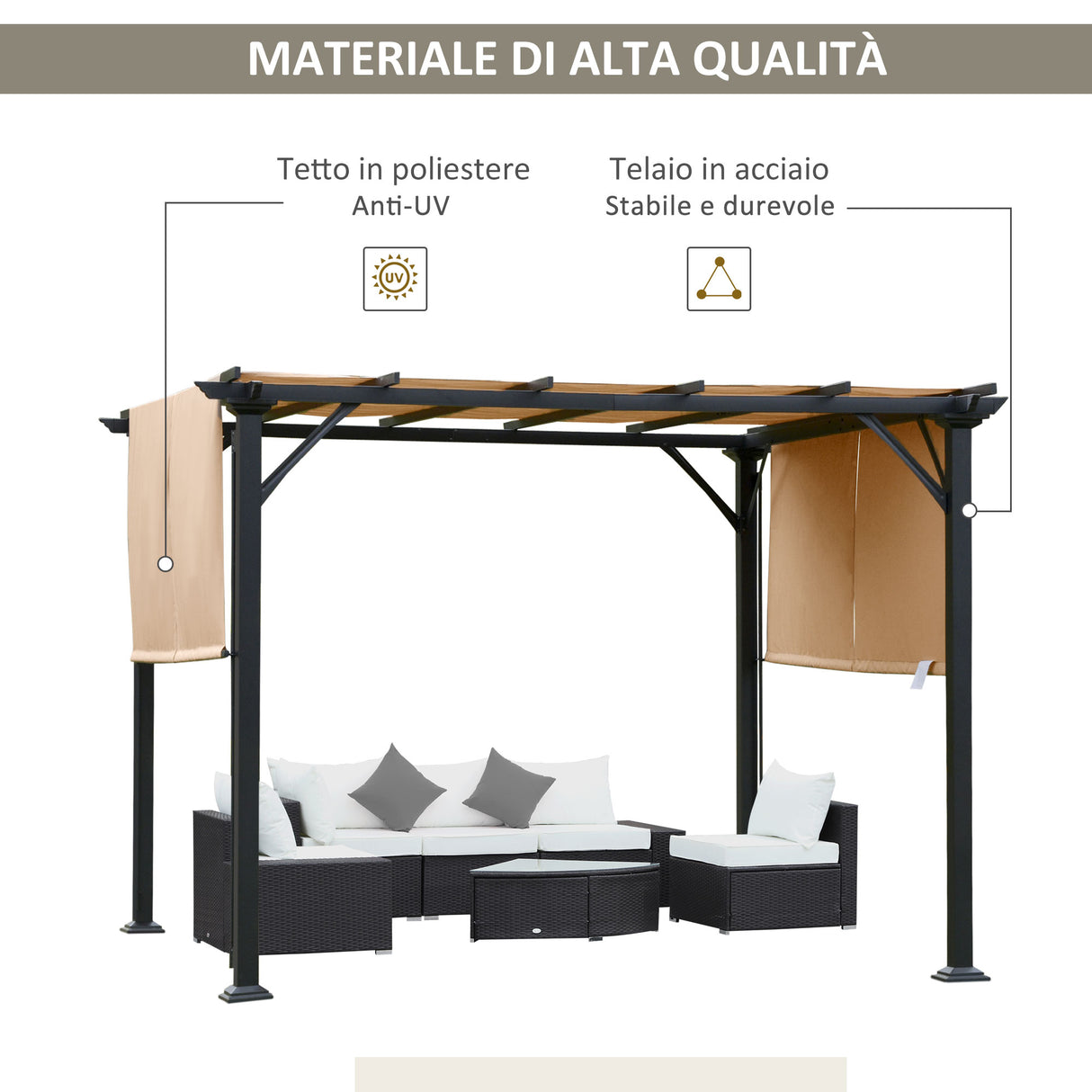 easycomfort easycomfort pergola gazebo da giardino in acciaio tende regolabili 305x305x220cm