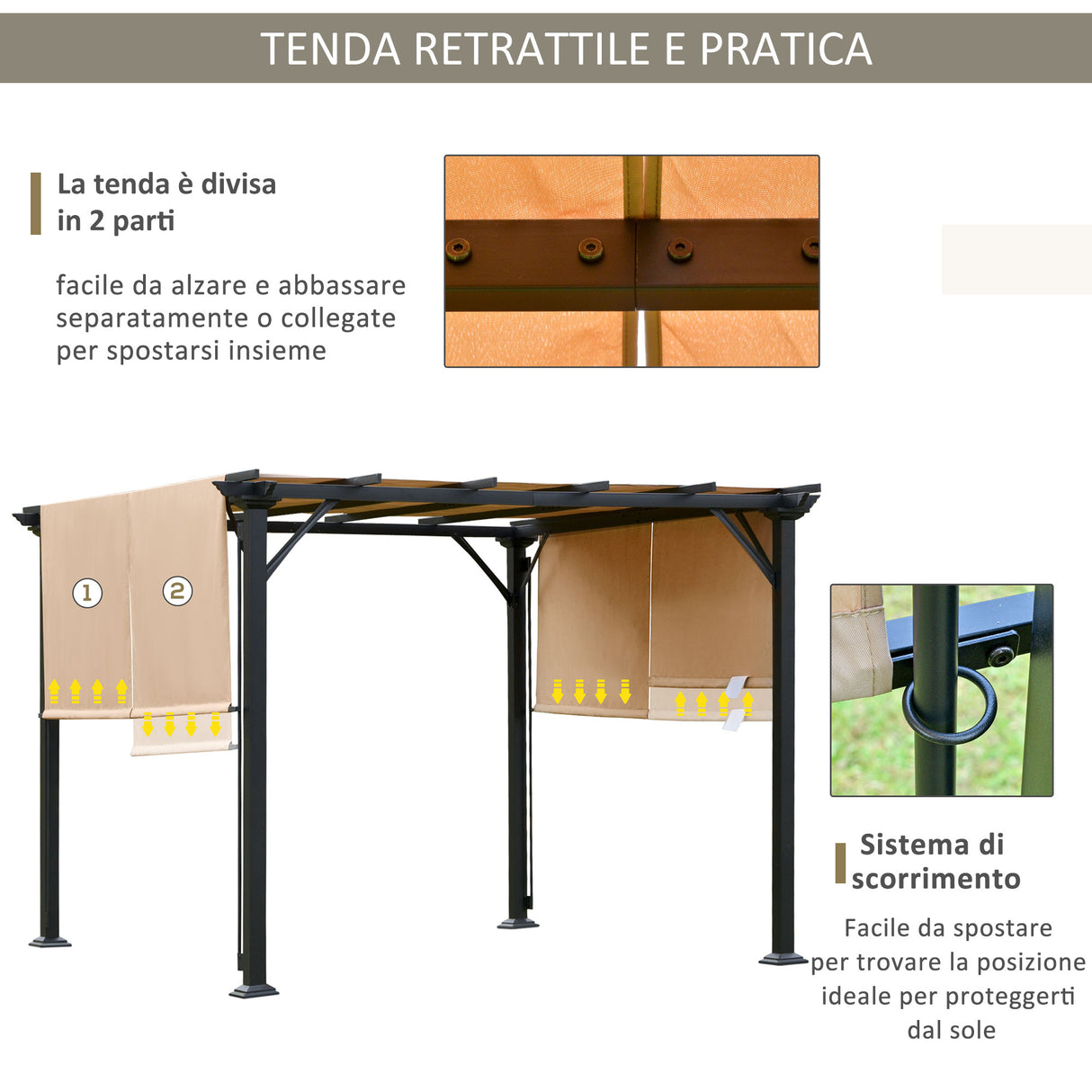easycomfort easycomfort pergola gazebo da giardino in acciaio tende regolabili 305x305x220cm