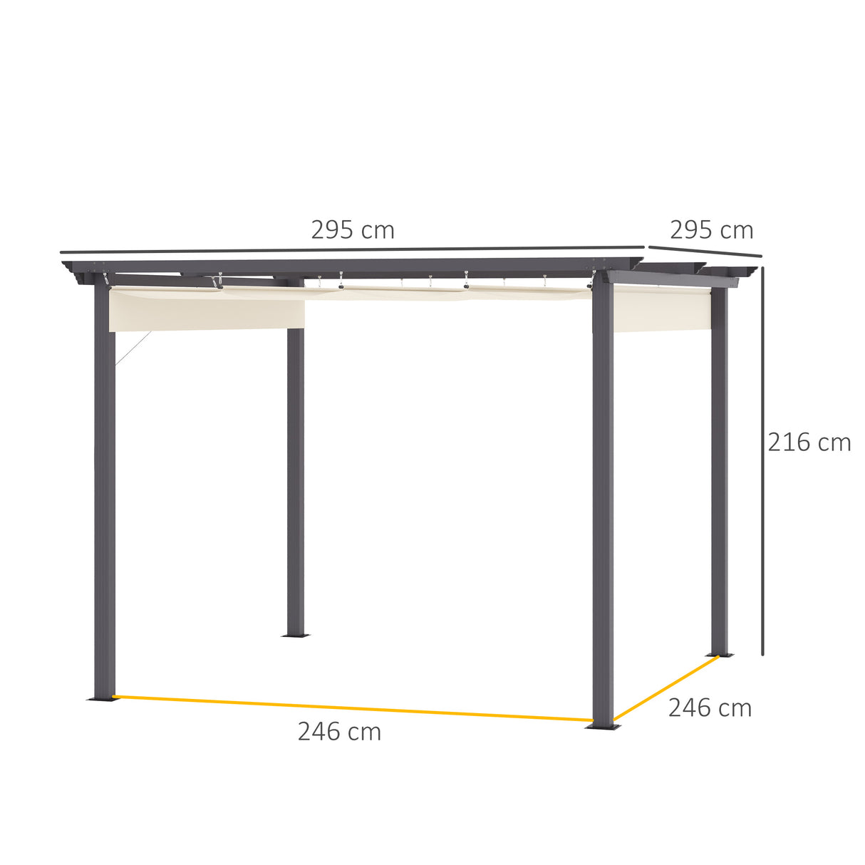 easycomfort easycomfort gazebo pergola da giardino 3x3m con tenda retrattile in alluminio e poliestere bianco crema