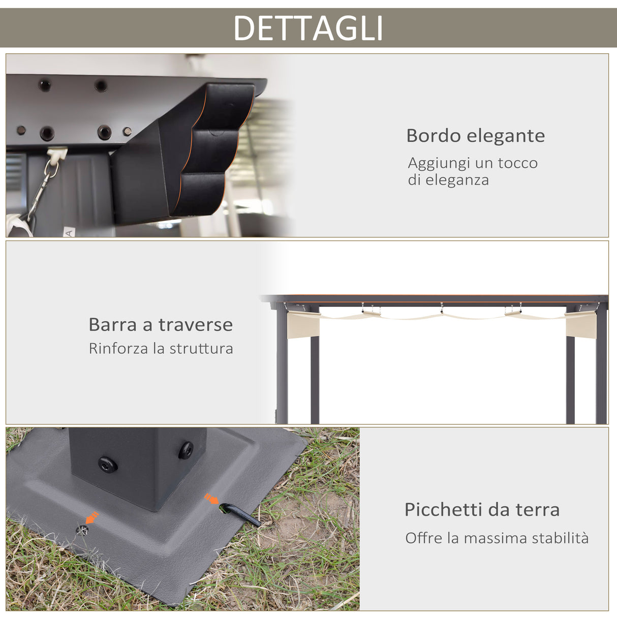 easycomfort easycomfort gazebo pergola da giardino 3x3m con tenda retrattile in alluminio e poliestere bianco crema