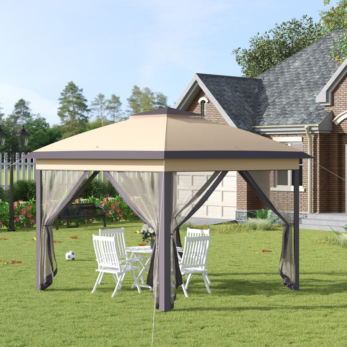 easycomfort easycomfort gazebo da giardino pieghevole con zanzariera e altezza regolabile 330x330x288cm beige