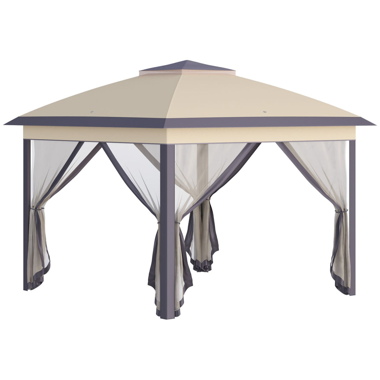 easycomfort easycomfort gazebo da giardino pieghevole con zanzariera e altezza regolabile 330x330x288cm beige