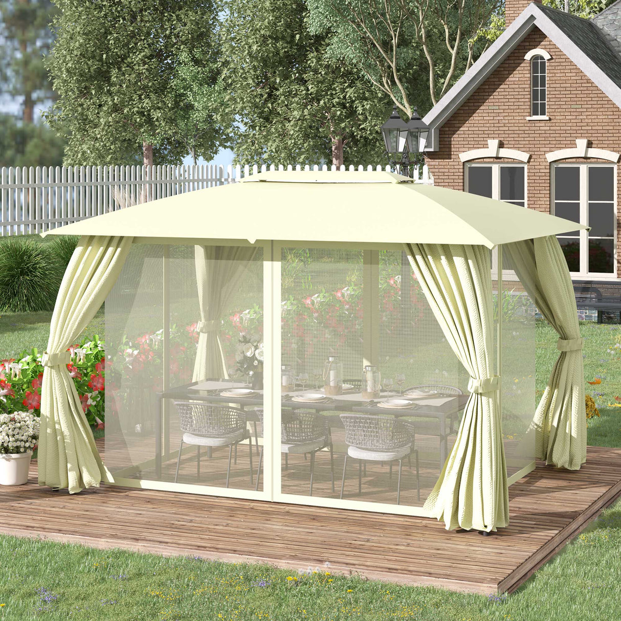 easycomfort easycomfort gazebo da giardino 4x3m con doppio tettuccio pareti in poliestere e struttura in acciaio beige