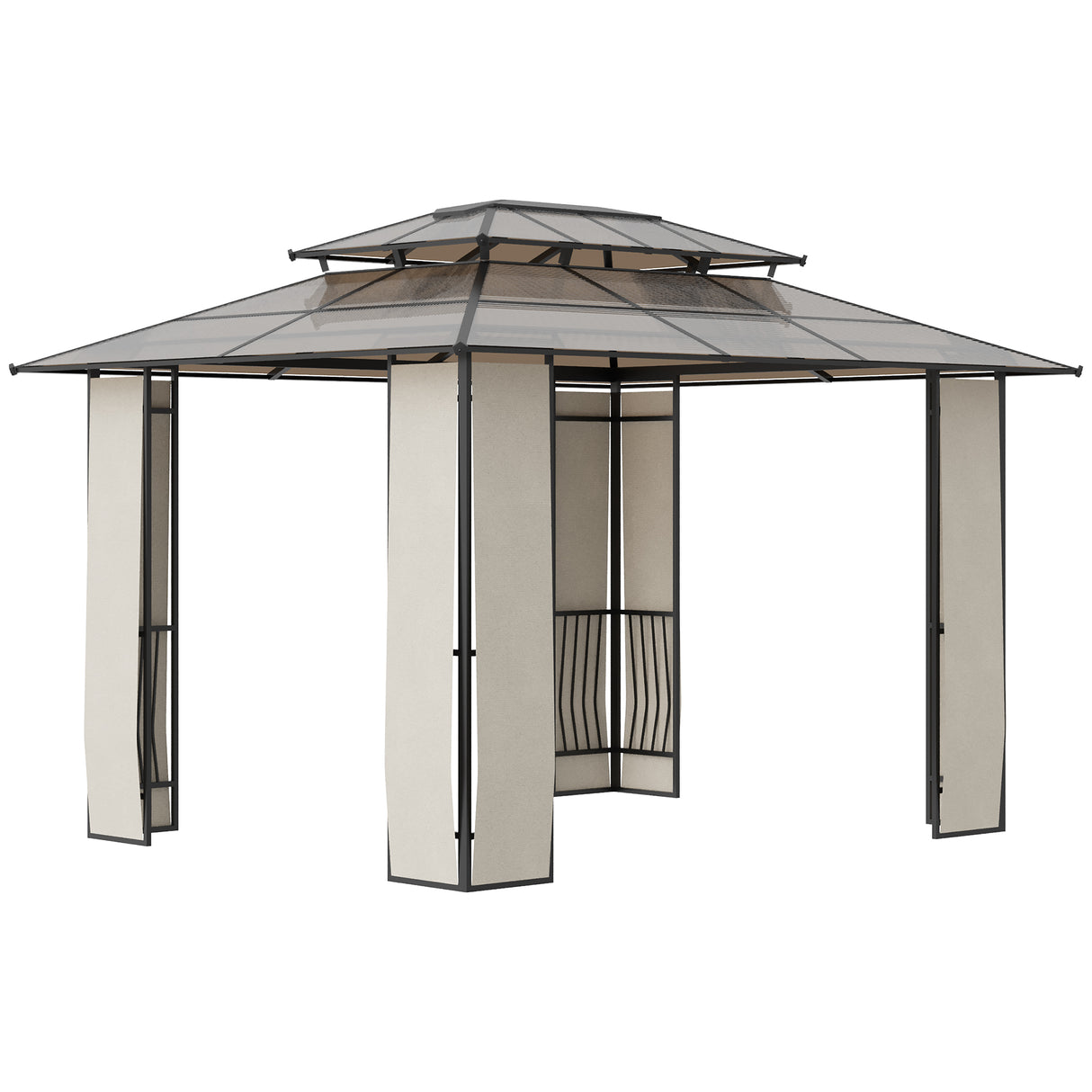 easycomfort easycomfort gazebo da giardino 3 7x3m con tetto in policarbonato a 2 livelli acciaio e alluminio marrone