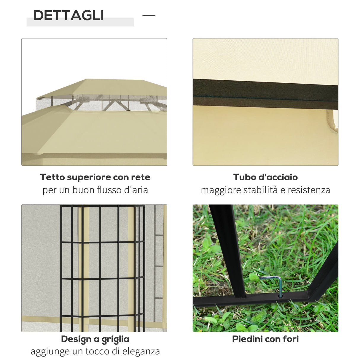 easycomfort easycomfort gazebo da giardino con zanzariera tetto a 2 livelli e struttura in metallo 3 7x3m beige
