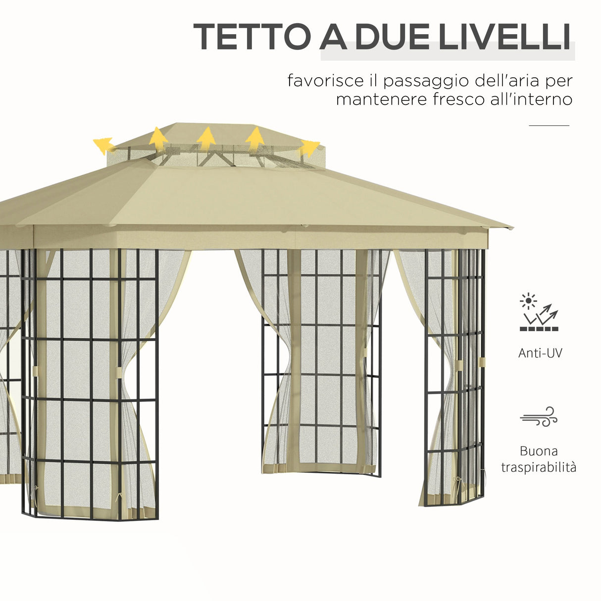 easycomfort easycomfort gazebo da giardino con zanzariera tetto a 2 livelli e struttura in metallo 3 7x3m beige
