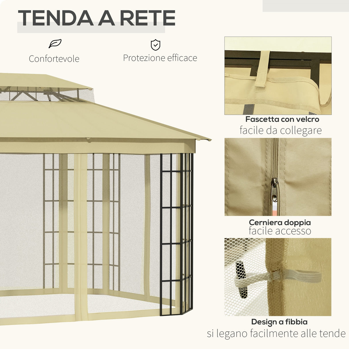 easycomfort easycomfort gazebo da giardino con zanzariera tetto a 2 livelli e struttura in metallo 3 7x3m beige