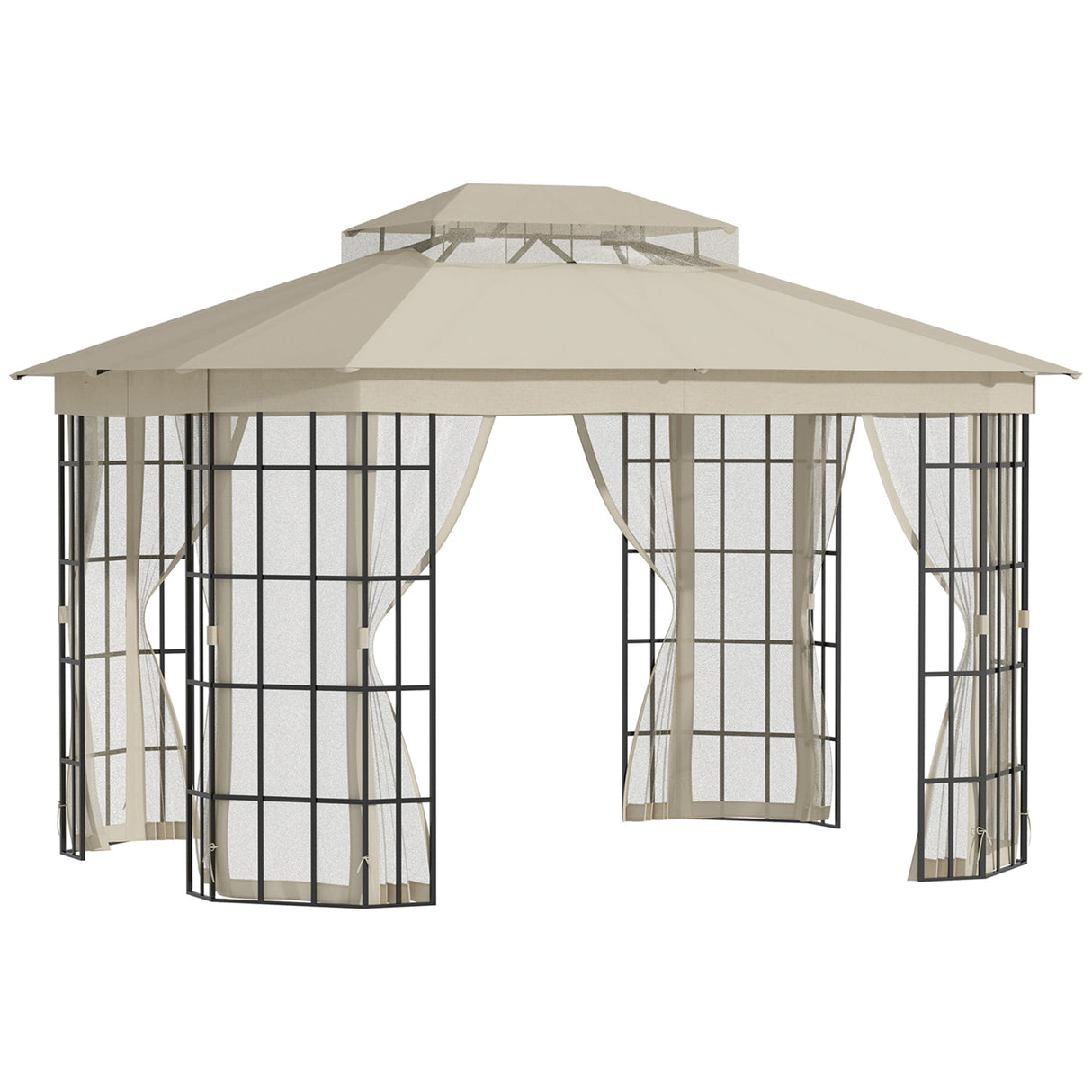 easycomfort easycomfort gazebo da giardino con zanzariera tetto a 2 livelli e struttura in metallo 3 7x3m beige