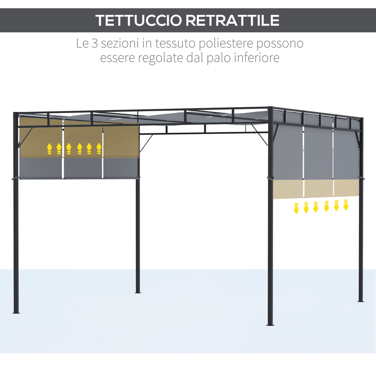 easycomfort easycomfort gazebo a pergola 3x3m in acciaio con tettuccio scorrevole e 8 picchetti inclusi