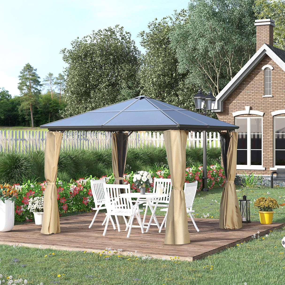 easycomfort easycomfort gazebo da giardino 3x3m con tetto in policarbonato e zanzariere caffe e khaki