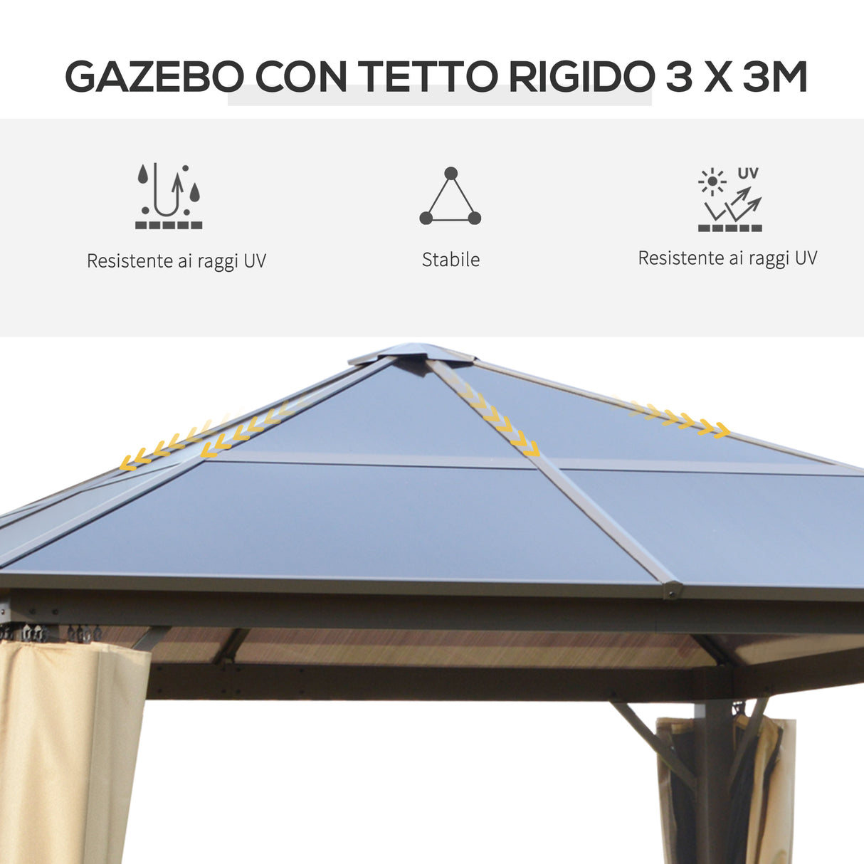 easycomfort easycomfort gazebo da giardino 3x3m con tetto in policarbonato e zanzariere caffe e khaki