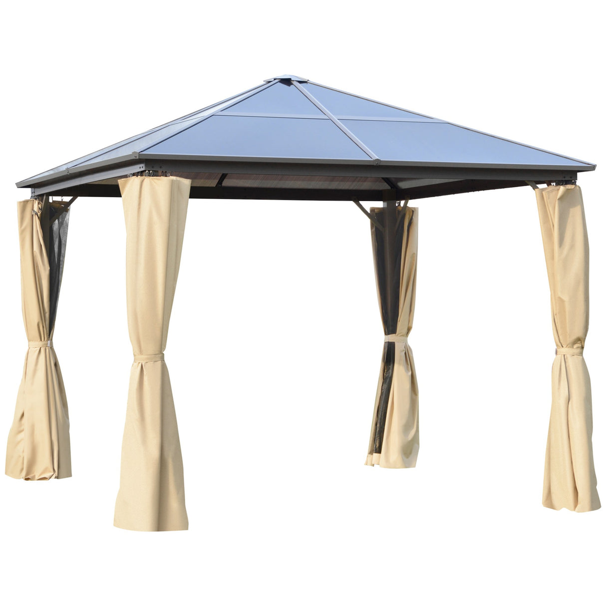 easycomfort easycomfort gazebo da giardino 3x3m con tetto in policarbonato e zanzariere caffe e khaki