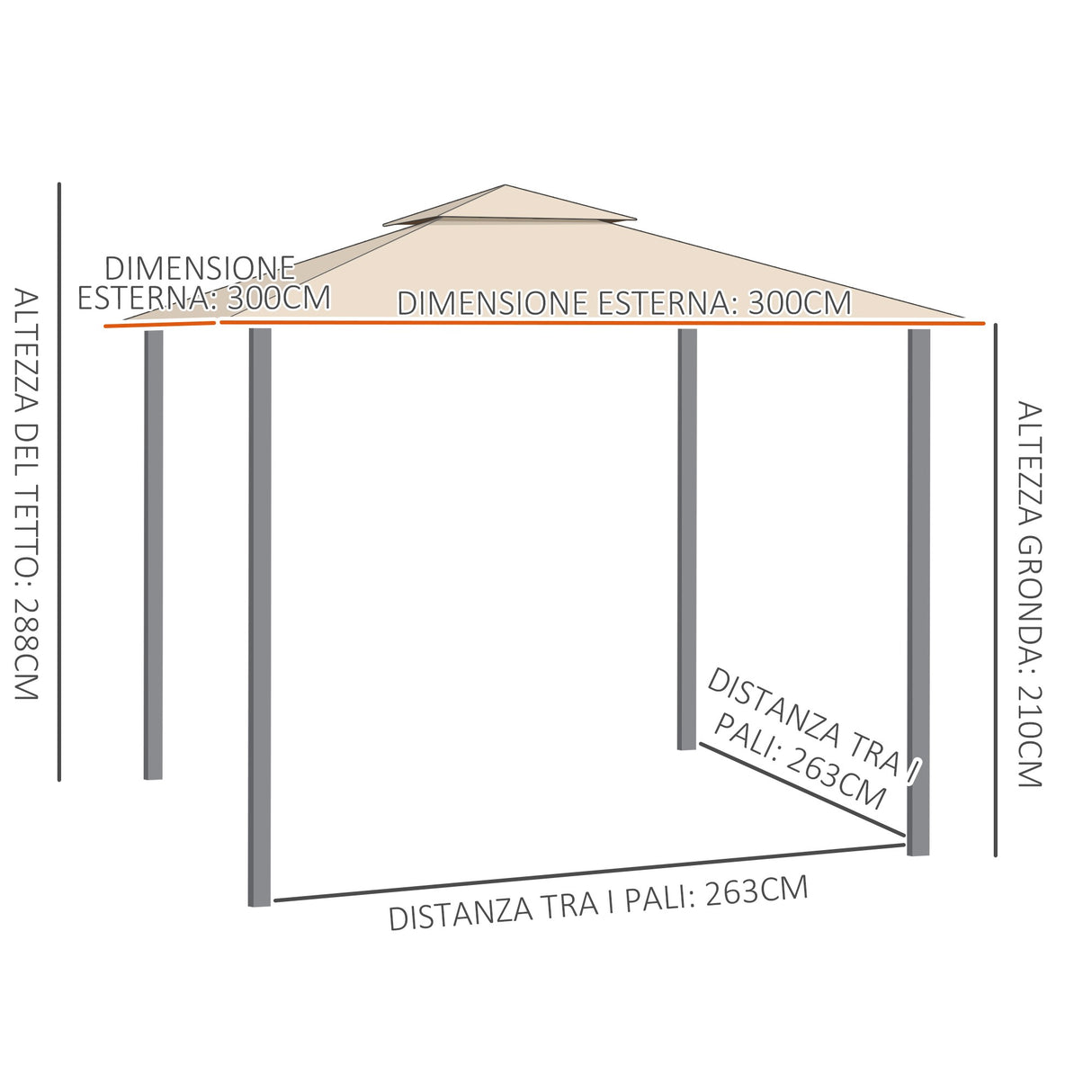 easycomfort easycomfort gazebo da giardino 3x3 m con tenda parasole laterale altezza 288 cm cachi