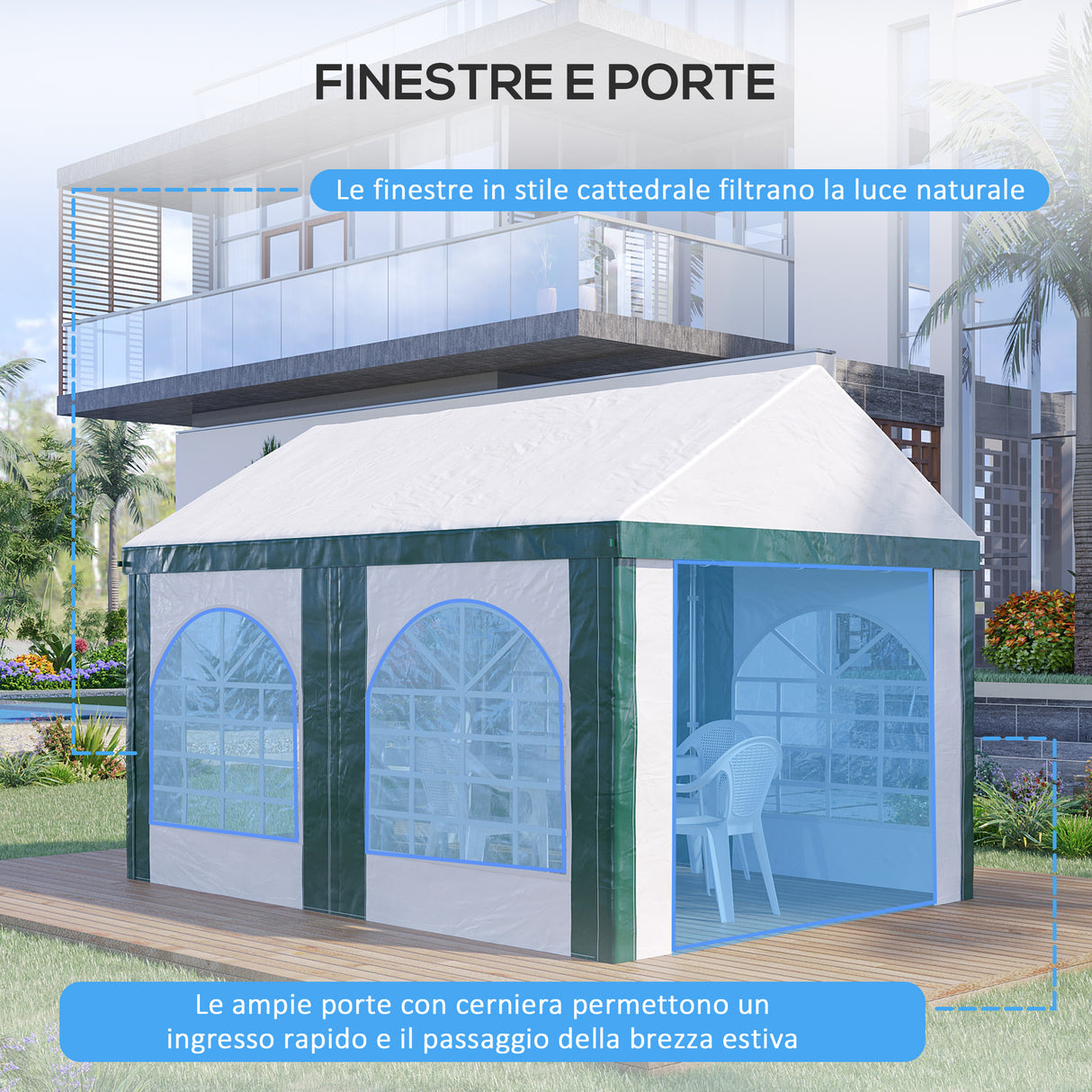 easycomfort easycomfort tendone da giardino 4x3m per 12 persone con doppio ingresso bianco e verde