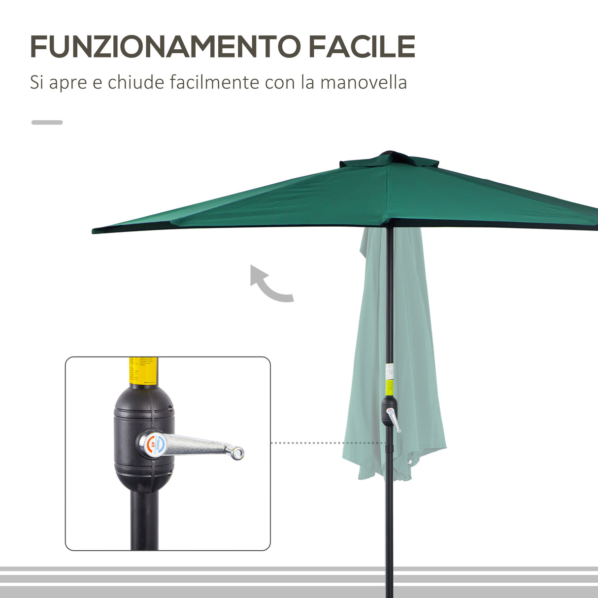 easycomfort easycomfort ombrellone semicircolare impermeabile protezione uv verde 269 x 138 x 236cm ean 8054111847278