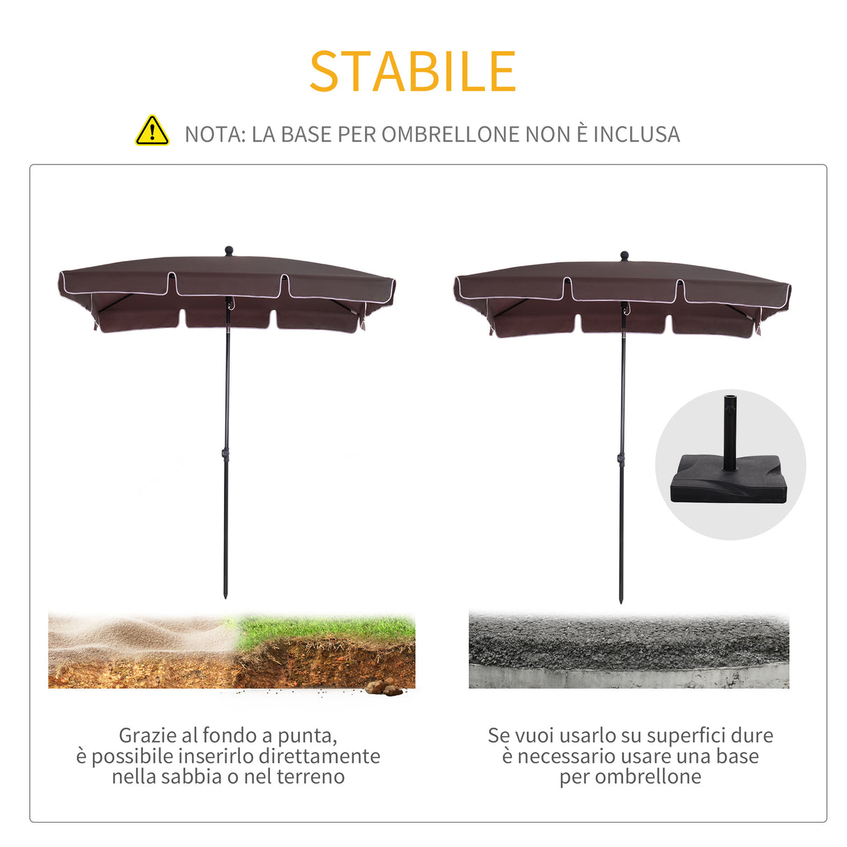 easycomfort easycomfort ombrellone parasole rettangolare con palo inclinabile in poliestere 200 125 235cm marrone ean 8054111843966