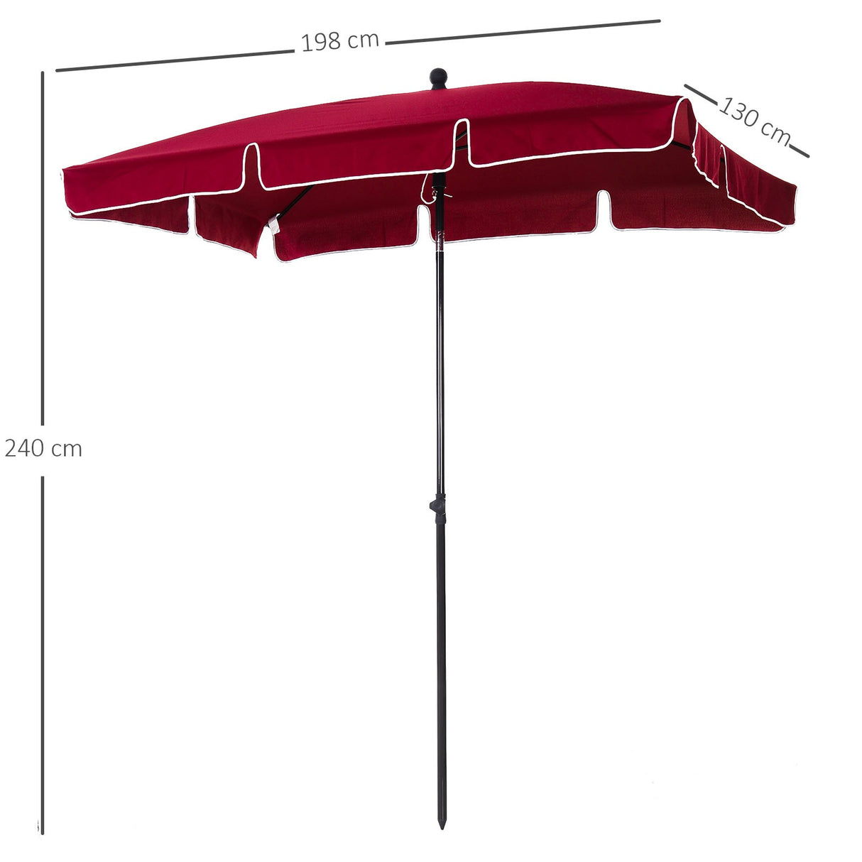 easycomfort easycomfort ombrellone da giardino rettangolare con inclinazione regolabile e palo in alluminio 198x130x240cm rosso e nero ean 8054111843959