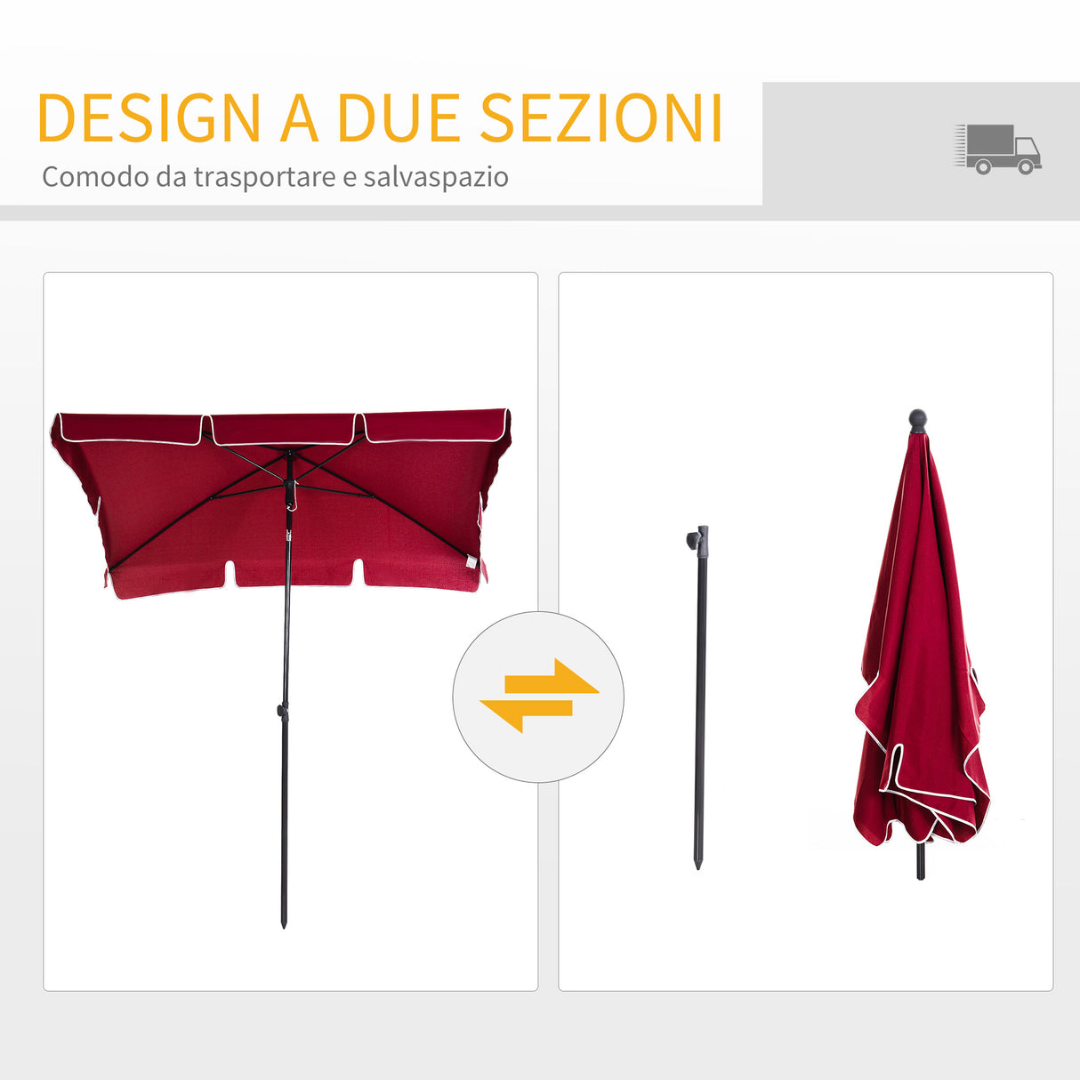 easycomfort easycomfort ombrellone da giardino rettangolare con inclinazione regolabile e palo in alluminio 198x130x240cm rosso e nero ean 8054111843959