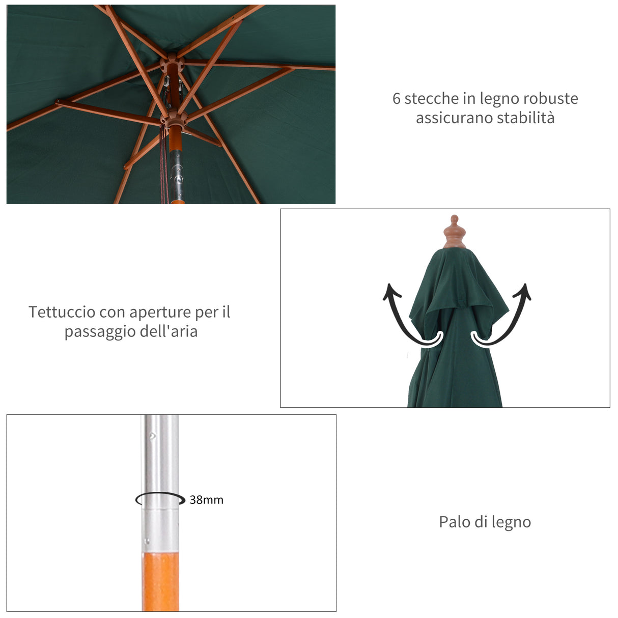 easycomfort easycomfort ombrellone rettangolare in bambu e poliestere anti uv verde 2x15x23m ean 8054111844116