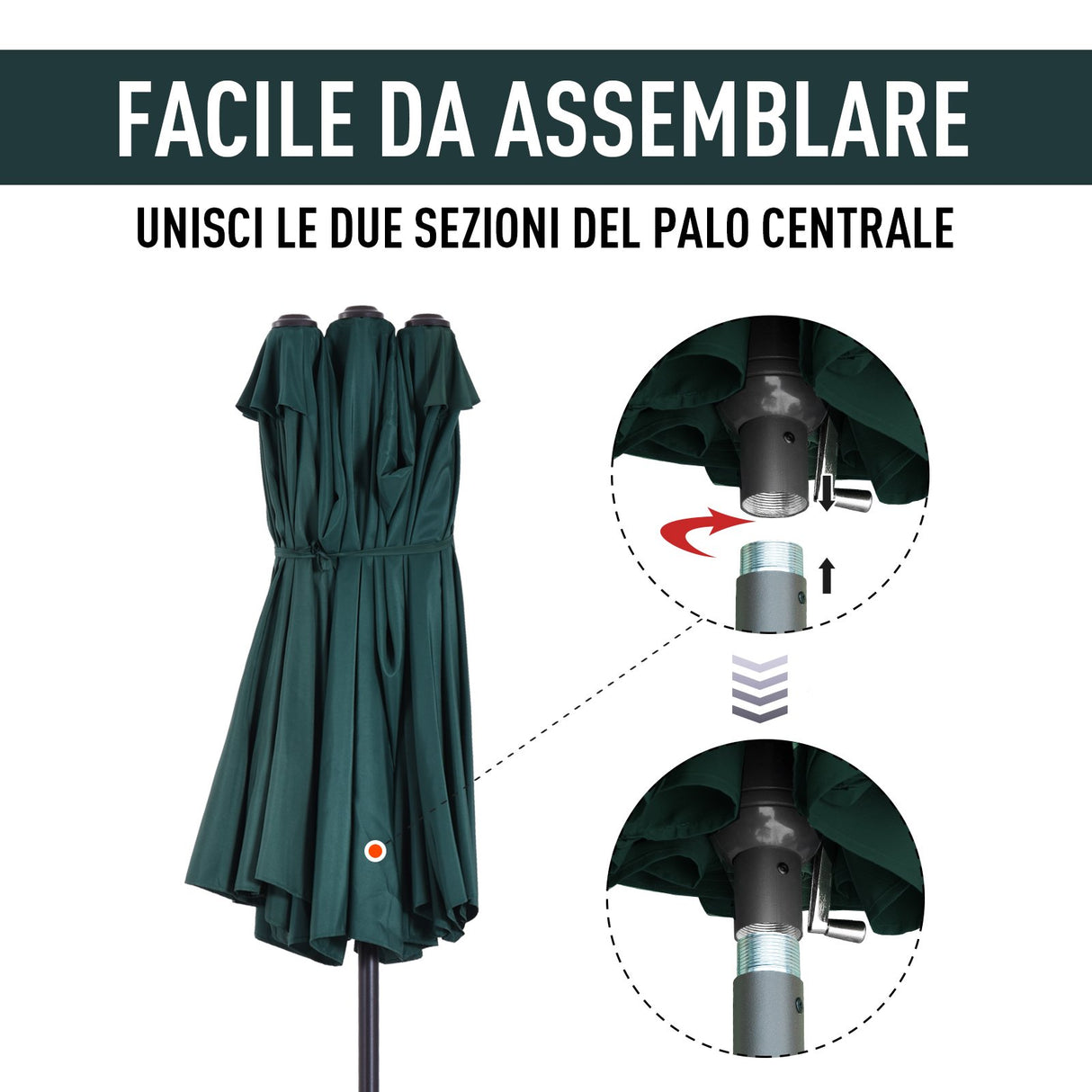 easycomfort easycomfort ombrellone doppio tettuccio da esterni anti uv 460 x 270 x 240verde marrone ean 8054111848626