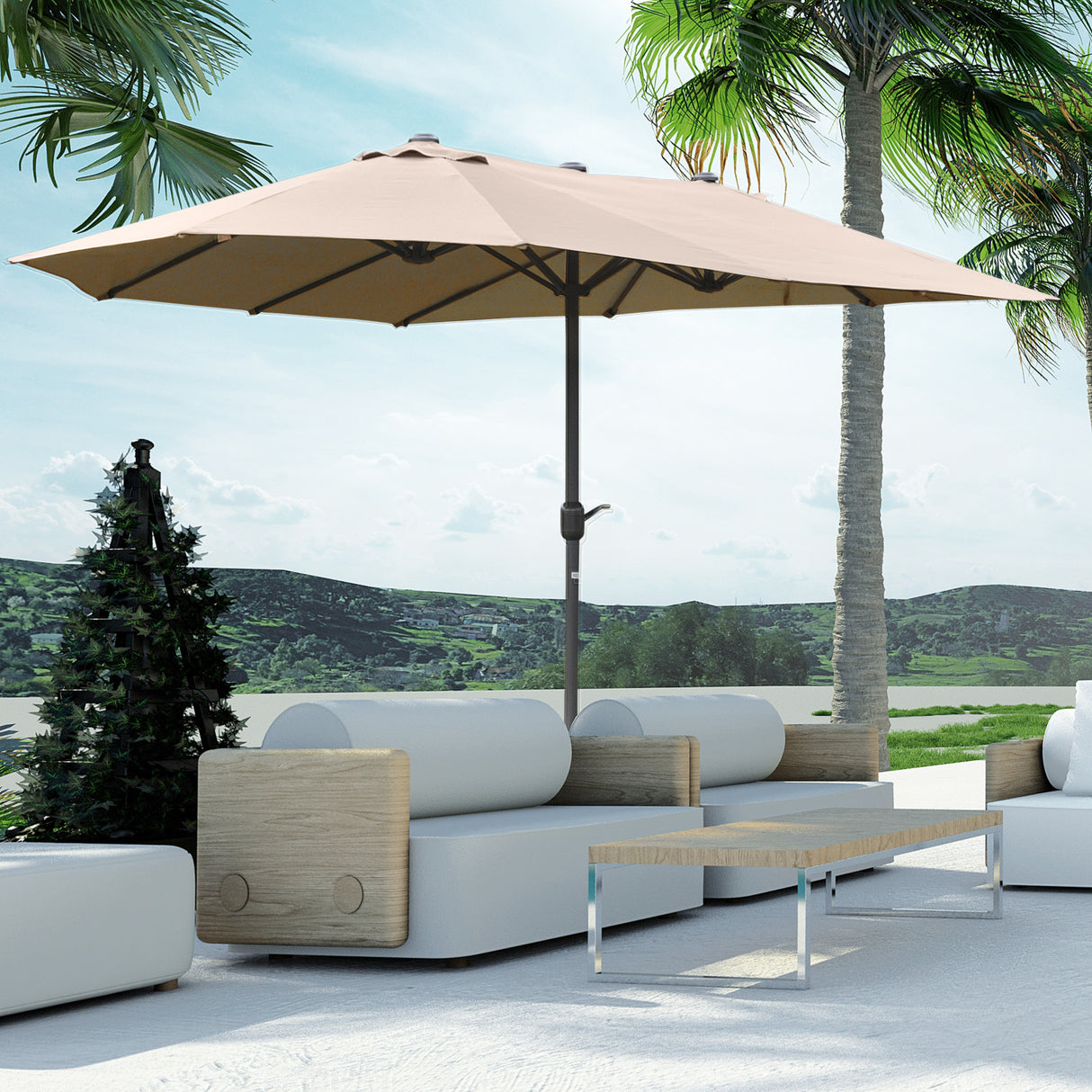 easycomfort easycomfort ombrellone da giardino doppio 460x270cm apertura a manovella base a croce e zavorra acciaio e poliestere khaki