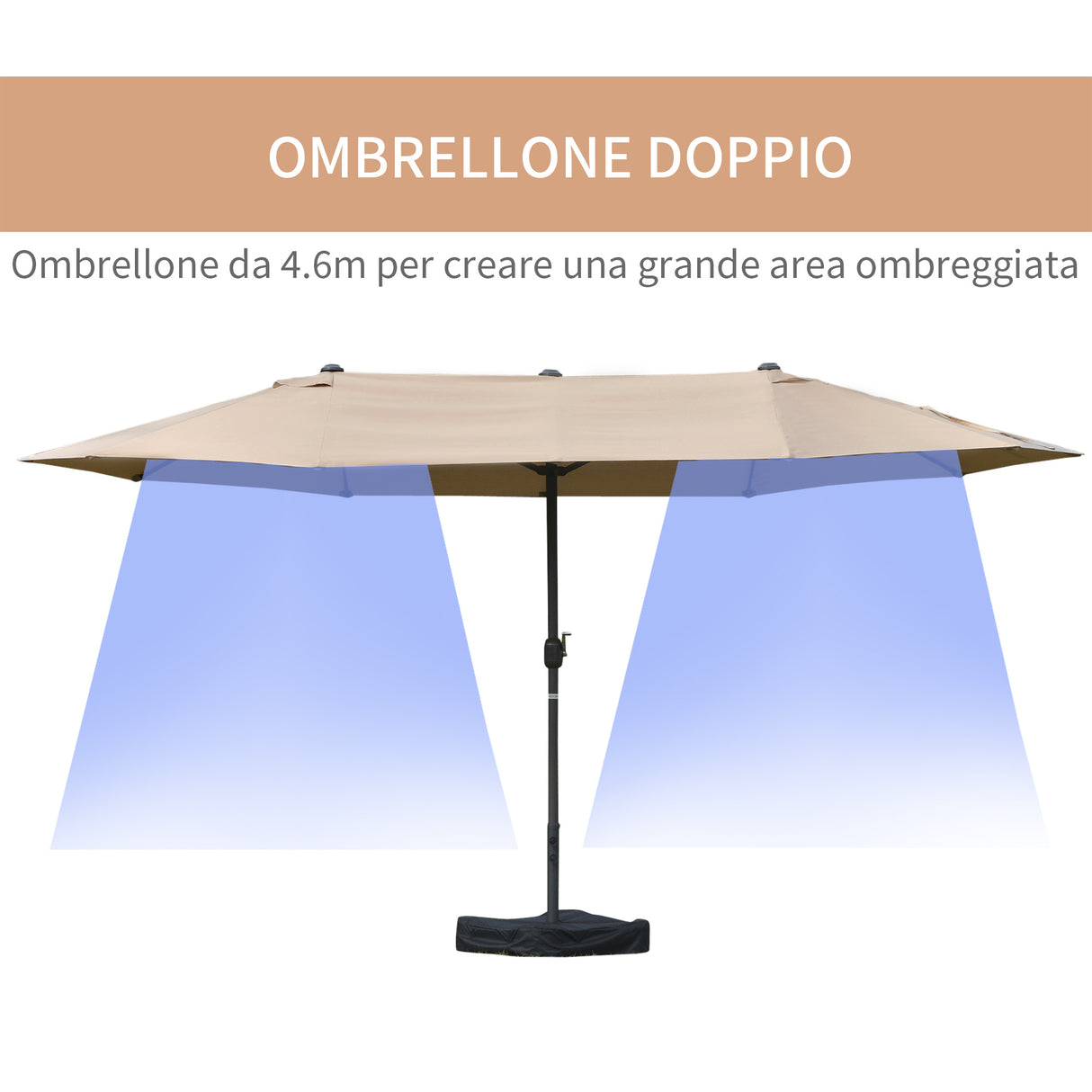 easycomfort easycomfort ombrellone da giardino doppio 460x270cm apertura a manovella base a croce e zavorra acciaio e poliestere khaki