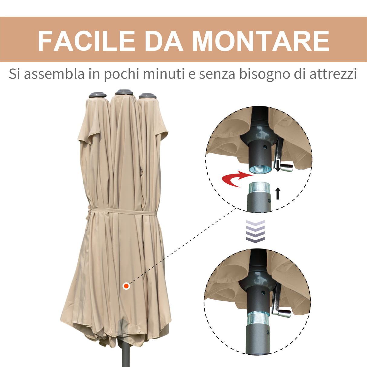 easycomfort easycomfort ombrellone da giardino doppio 460x270cm apertura a manovella base a croce e zavorra acciaio e poliestere khaki