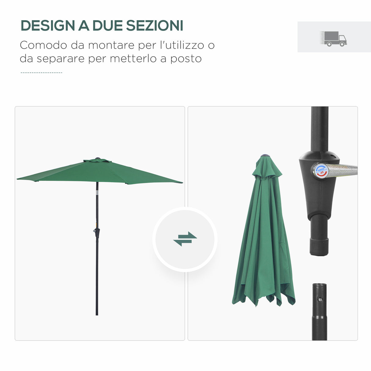 easycomfort easycomfort ombrellone da giardino inclinabile spiaggia alluminio e poliestere 2.72.35m verde scuro ean 8054111845915