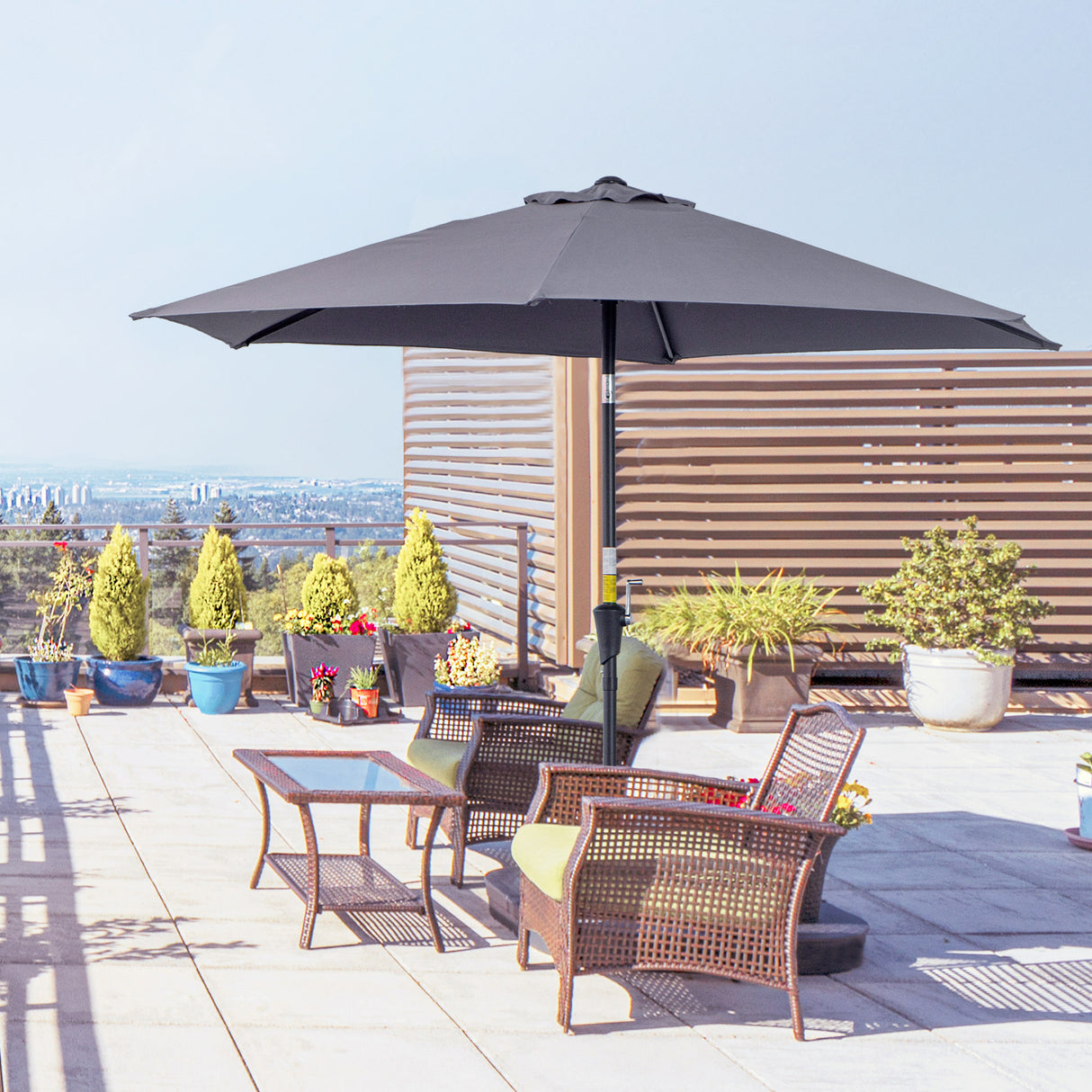 easycomfort easycomfort ombrellone da giardino 2 7x2 4 m inclinabile con manovella in alluminio e poliestere grigio e nero