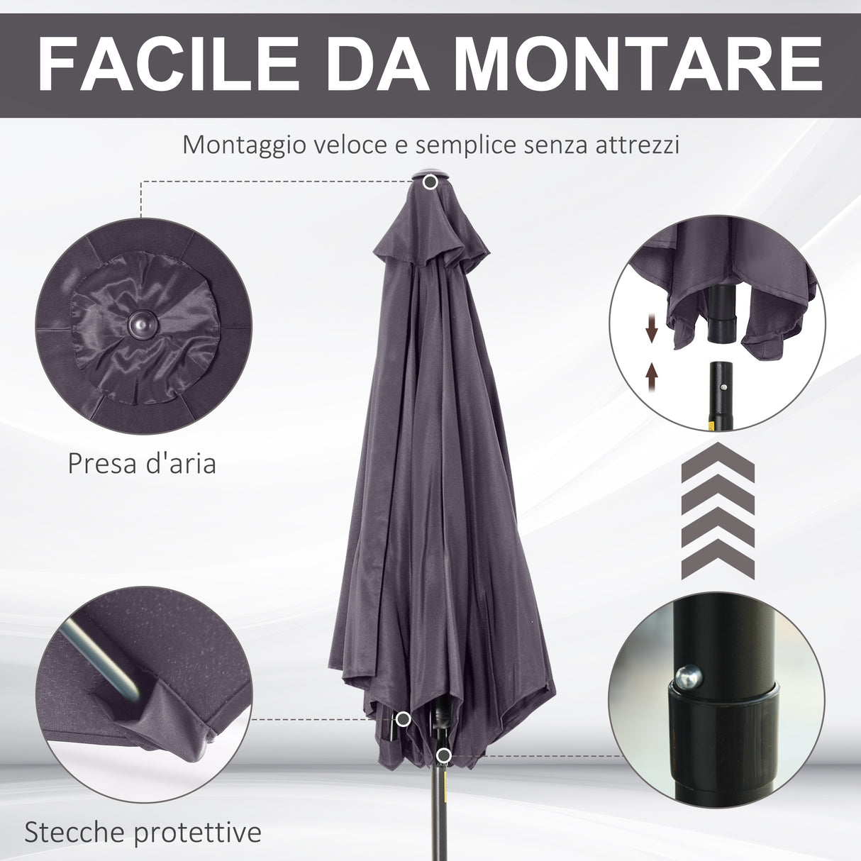 easycomfort easycomfort ombrellone da giardino 2 7x2 4 m inclinabile con manovella in alluminio e poliestere grigio e nero