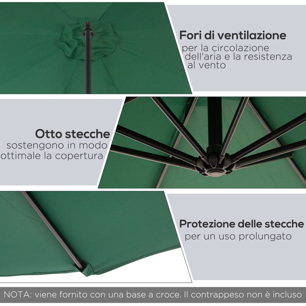 easycomfort easycomfort ombrellone impermeabile decentrato verde struttura in acciaio con manovella 300 x 250 cm ean 8054144136622