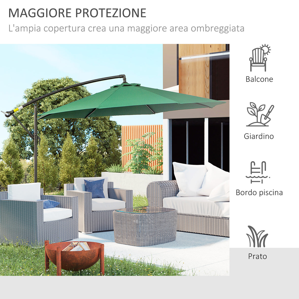 easycomfort easycomfort ombrellone impermeabile decentrato verde struttura in acciaio con manovella 300 x 250 cm ean 8054144136622