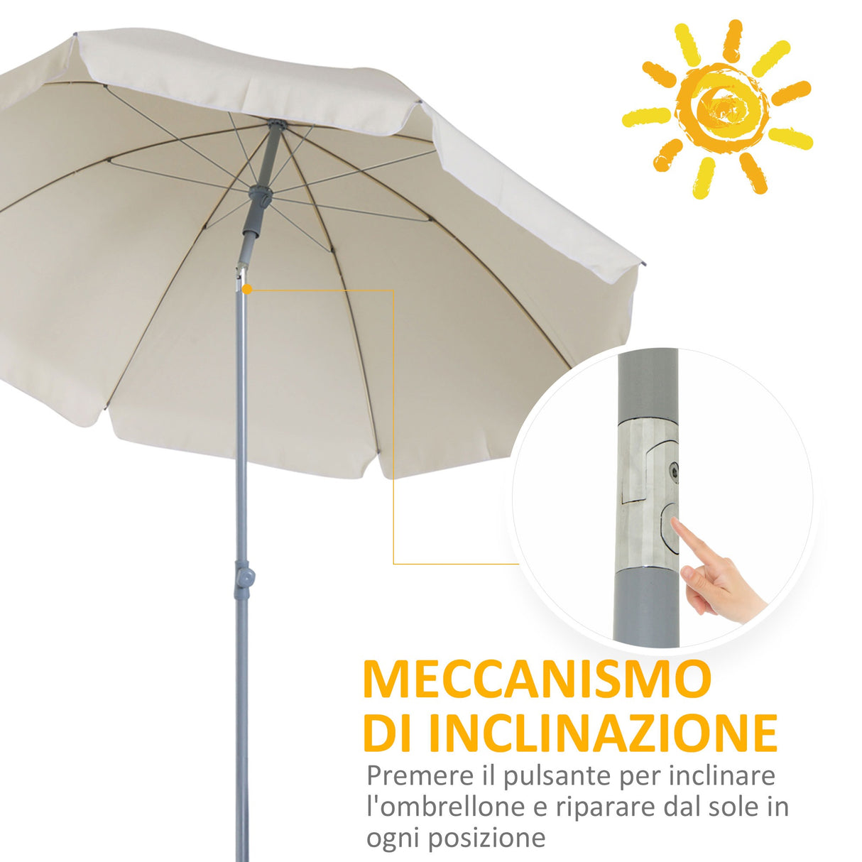 easycomfort easycomfort ombrellone da esterno giardino terrazza portatile 220cm con tettuccio inclinabile in poliestere bianco crema ean 8054111844703