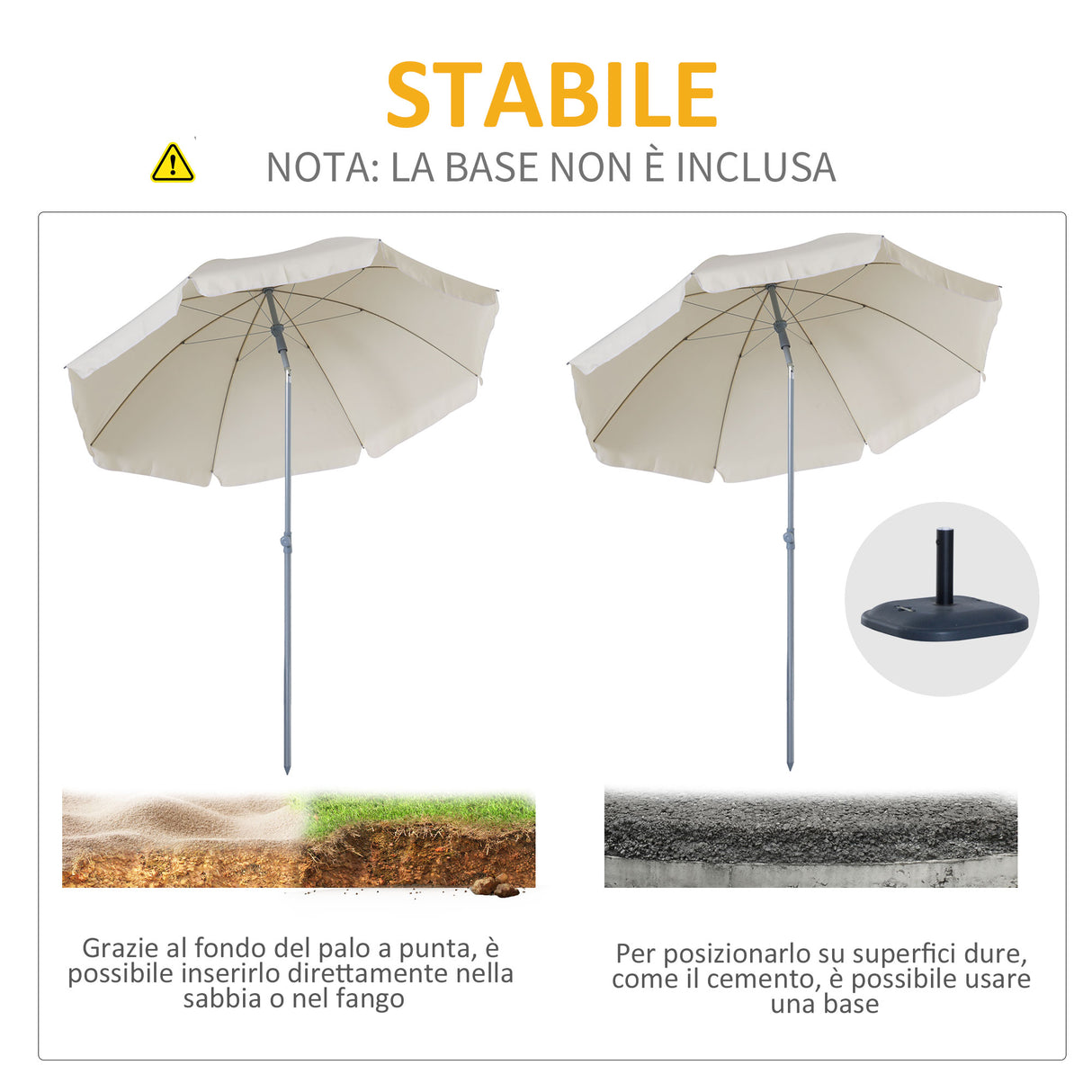 easycomfort easycomfort ombrellone da esterno giardino terrazza portatile 220cm con tettuccio inclinabile in poliestere bianco crema ean 8054111844703
