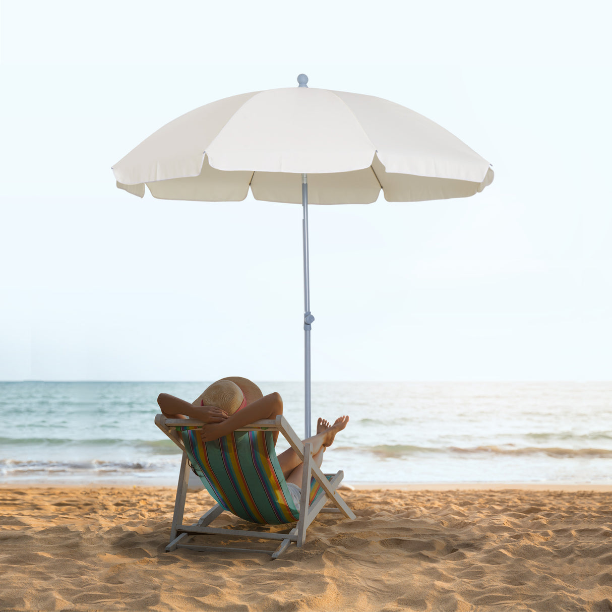 easycomfort easycomfort ombrellone da esterno giardino terrazza portatile 220cm con tettuccio inclinabile in poliestere bianco crema ean 8054111844703