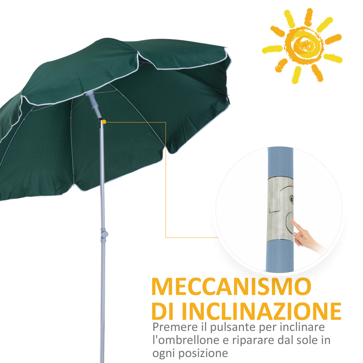 easycomfort easycomfort ombrellone da esterno giardino terrazza portatile 220cm con tettuccio inclinabile in poliestere verde scuro ean 8054111843508