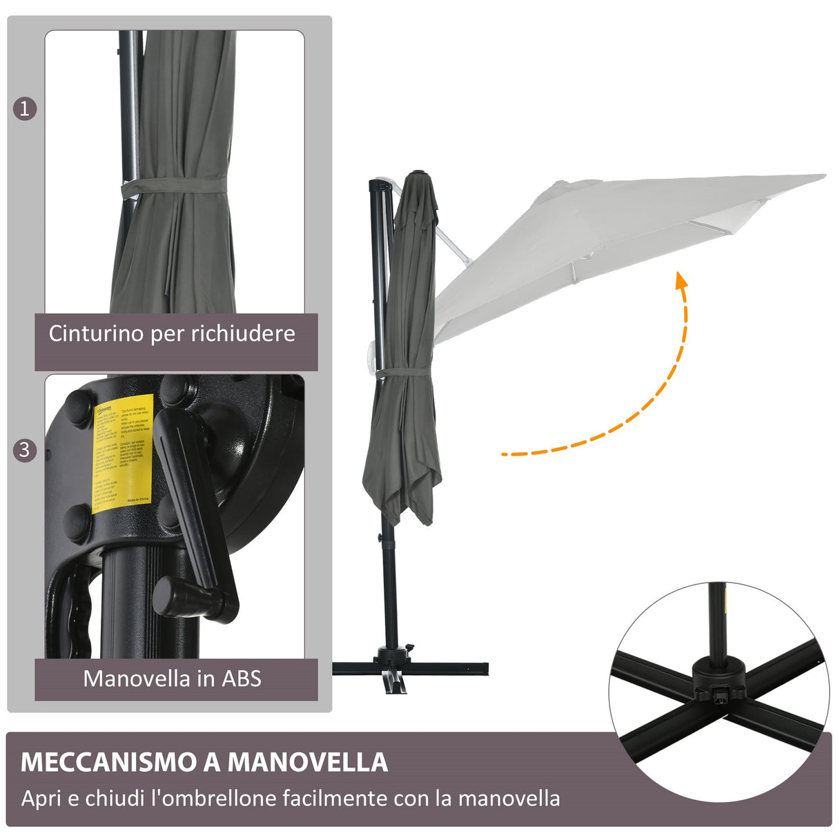 easycomfort easycomfort ombrellone da giardino con angolazione regolabile su 3 livelli e rotazione a 360 2 5x2 5 m grigio
