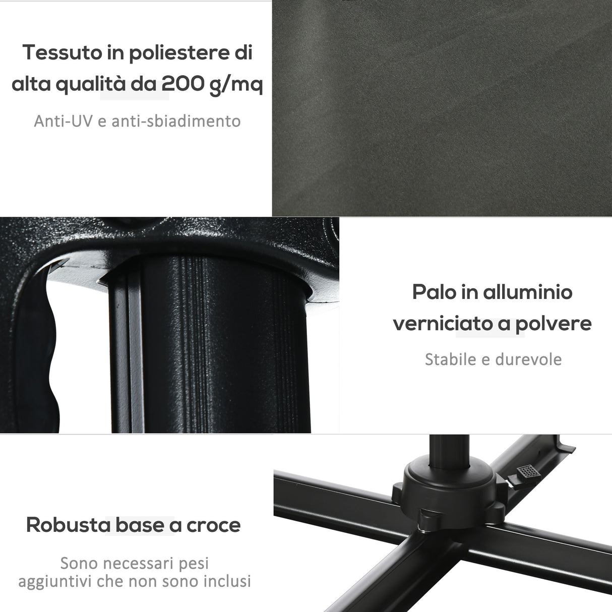 easycomfort easycomfort ombrellone da giardino con angolazione regolabile su 3 livelli e rotazione a 360 2 5x2 5 m grigio