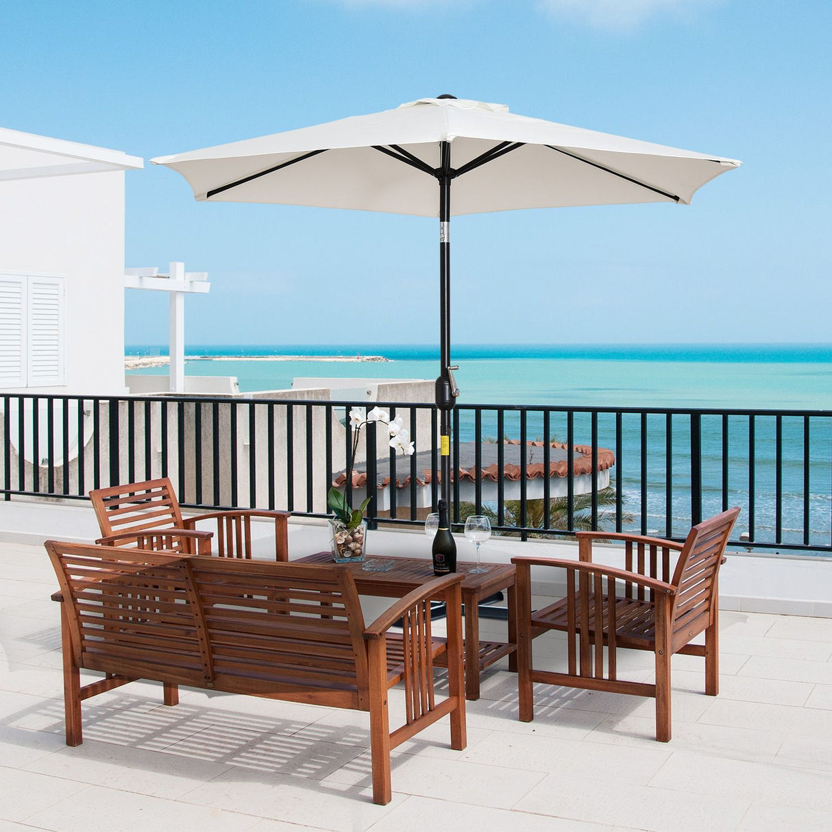 easycomfort easycomfort ombrellone da giardino inclinabile apertura a manovella palo in metallo e 8 stecche bianco crema 227cm ean 8054111844628