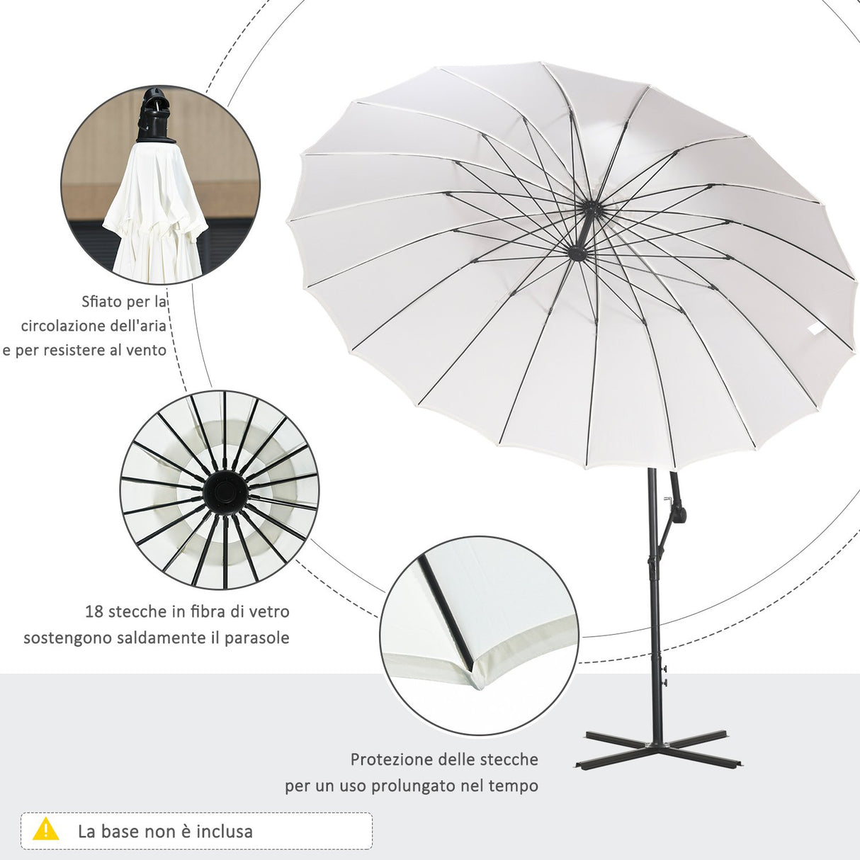 easycomfort easycomfort ombrellone decentrato da giardino 296cm ombrellone a braccio per esterni bianco crema con base a croce ean 8055776911663