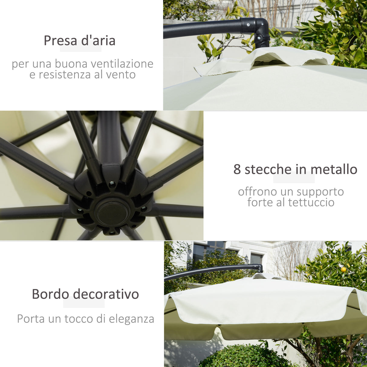 easycomfort easycomfort ombrellone da giardino a braccio in metallo e poliestere con apertura a manovella 2 7x2 7 m beige