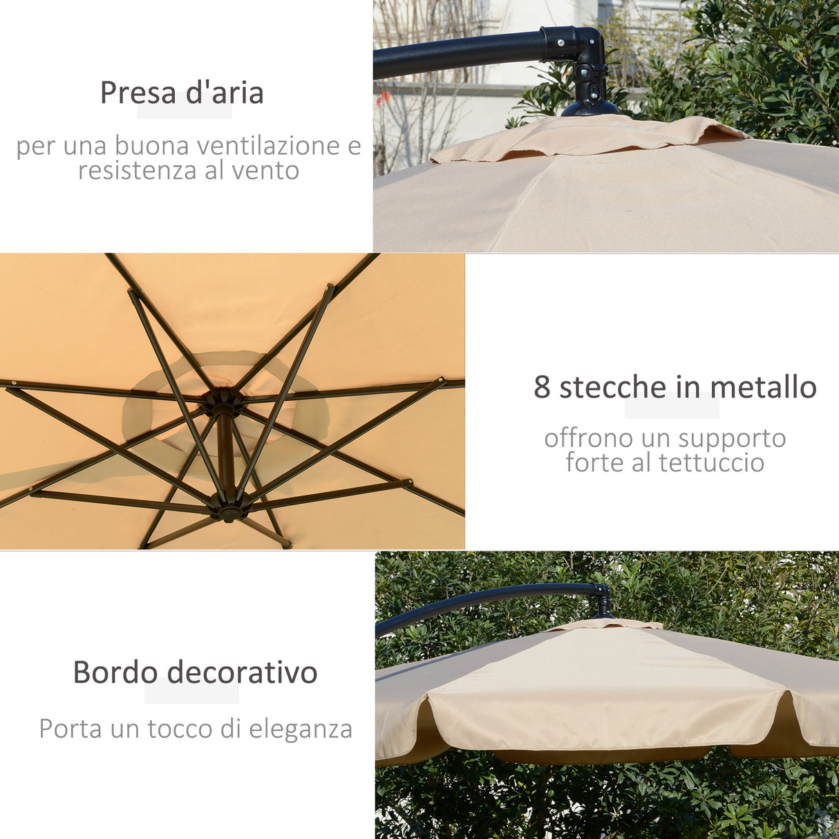 easycomfort easycomfort ombrellone da giardino 2 7x2 7m a braccio con tettuccio regolabile marrone chiaro