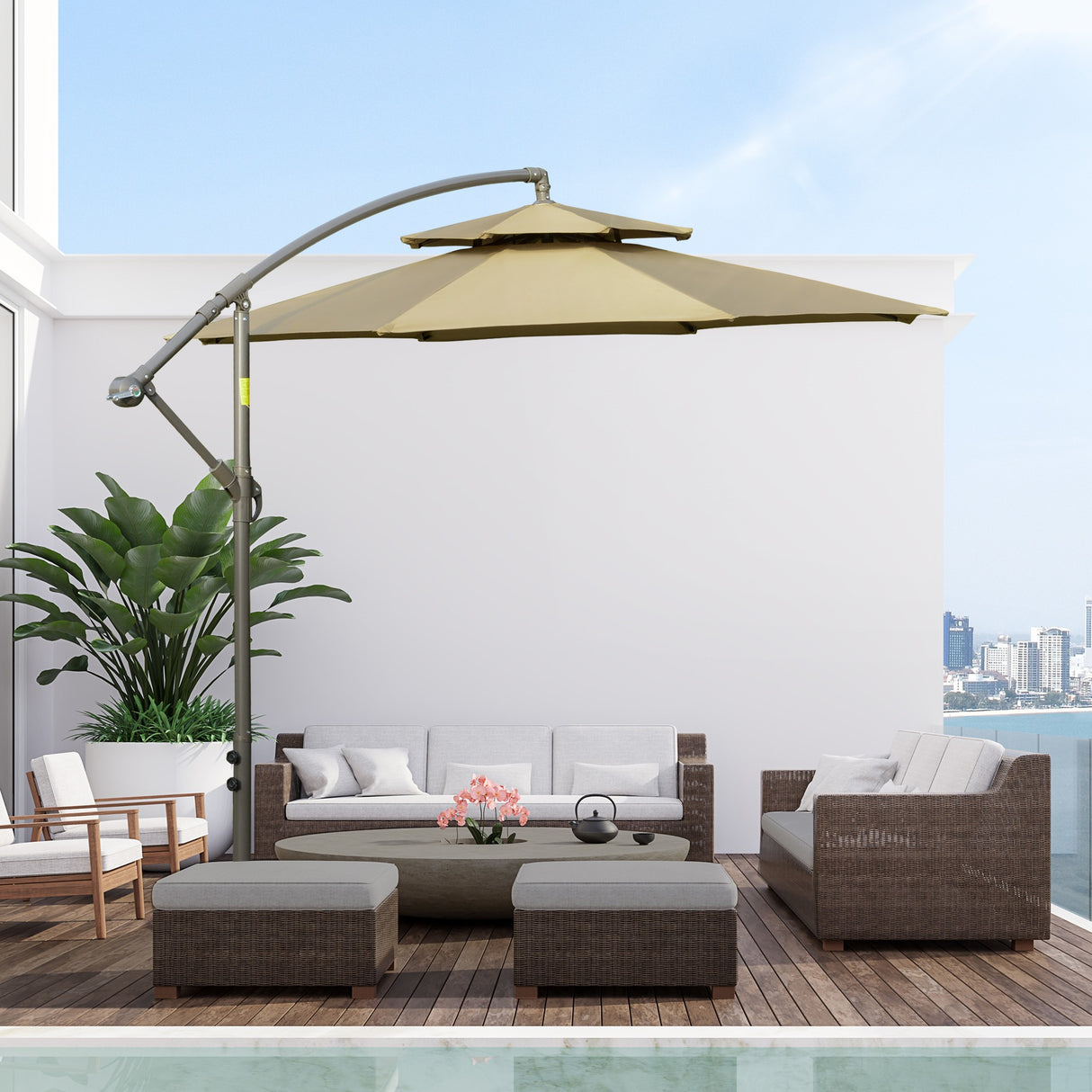 easycomfort easycomfort ombrellone a braccio da esterni 2 7x2 7 cm con tettuccio regolabile a 2 livelli e base a croce marrone