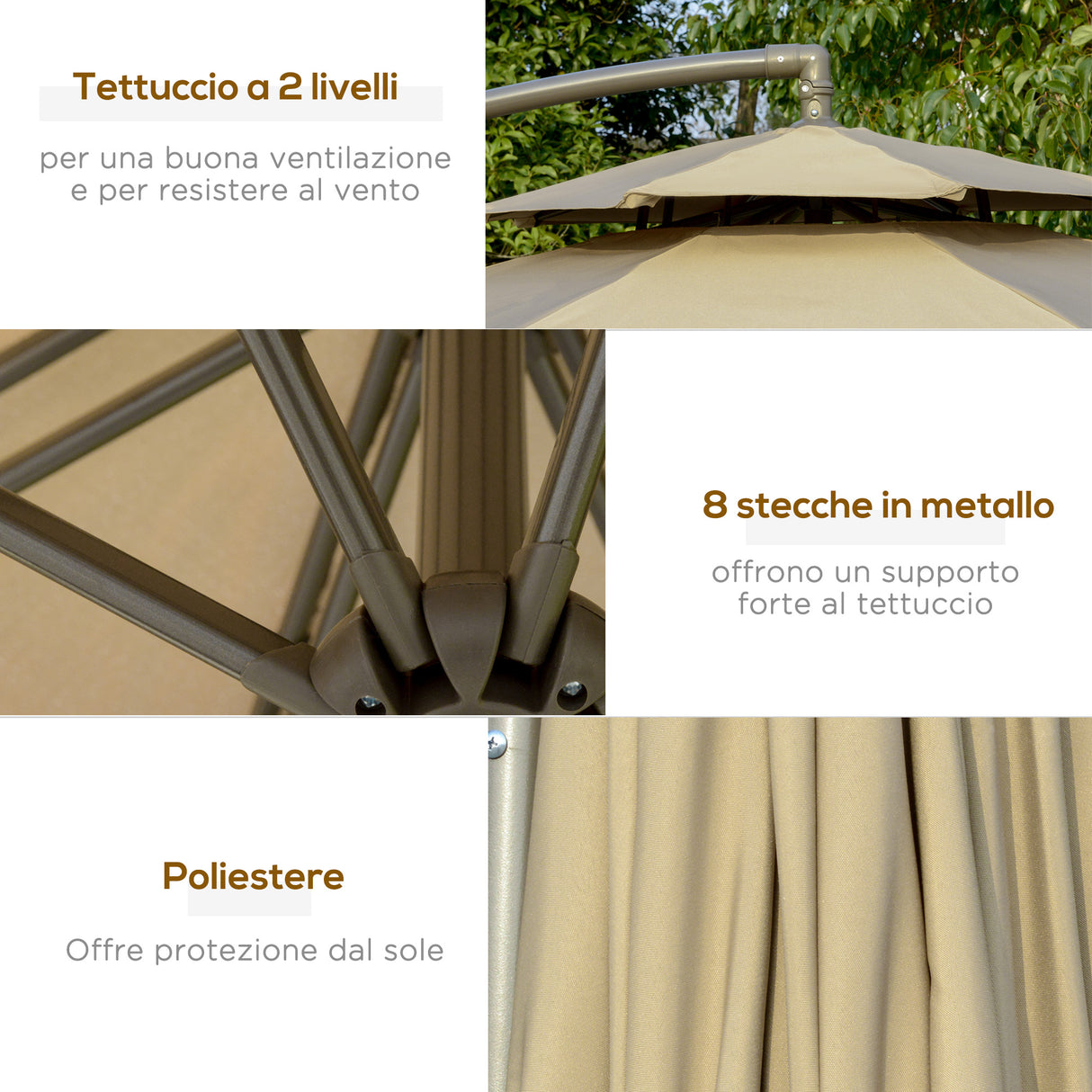 easycomfort easycomfort ombrellone a braccio da esterni 2 7x2 7 cm con tettuccio regolabile a 2 livelli e base a croce marrone