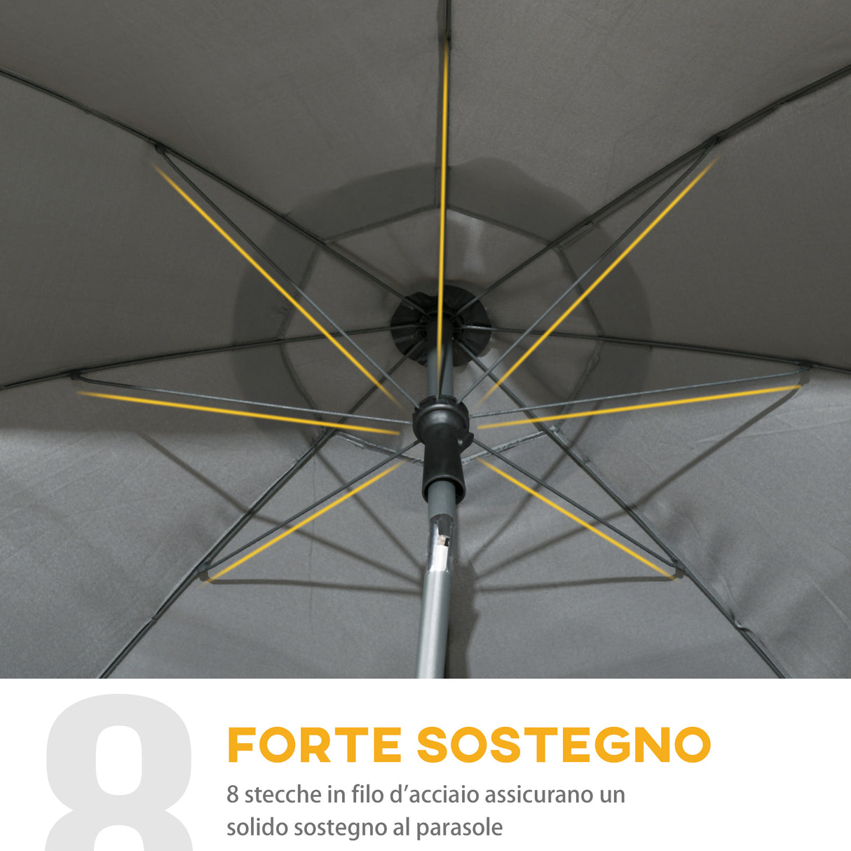 easycomfort easycomfort ombrellone da spiaggia 1 8x2 m in poliestere e acciaio a 8 stecche con reclinazione a 45 grigio