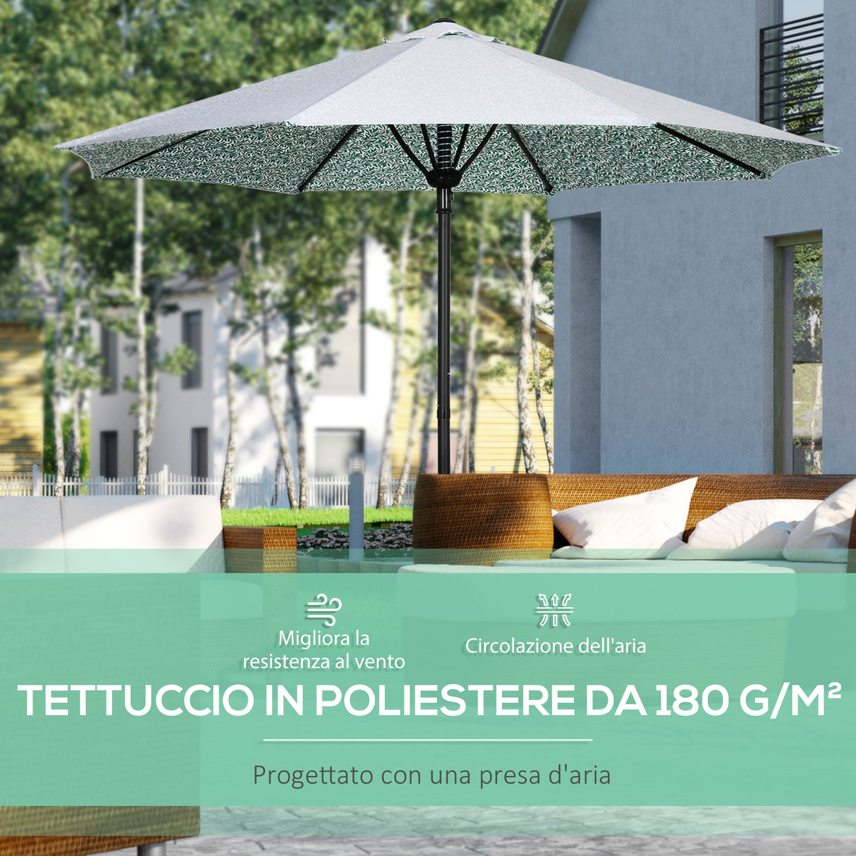 easycomfort easycomfort ombrellone da giardino 3x2 5 m in metallo a 2 sezioni con 8 stecche e copertura in poliestere