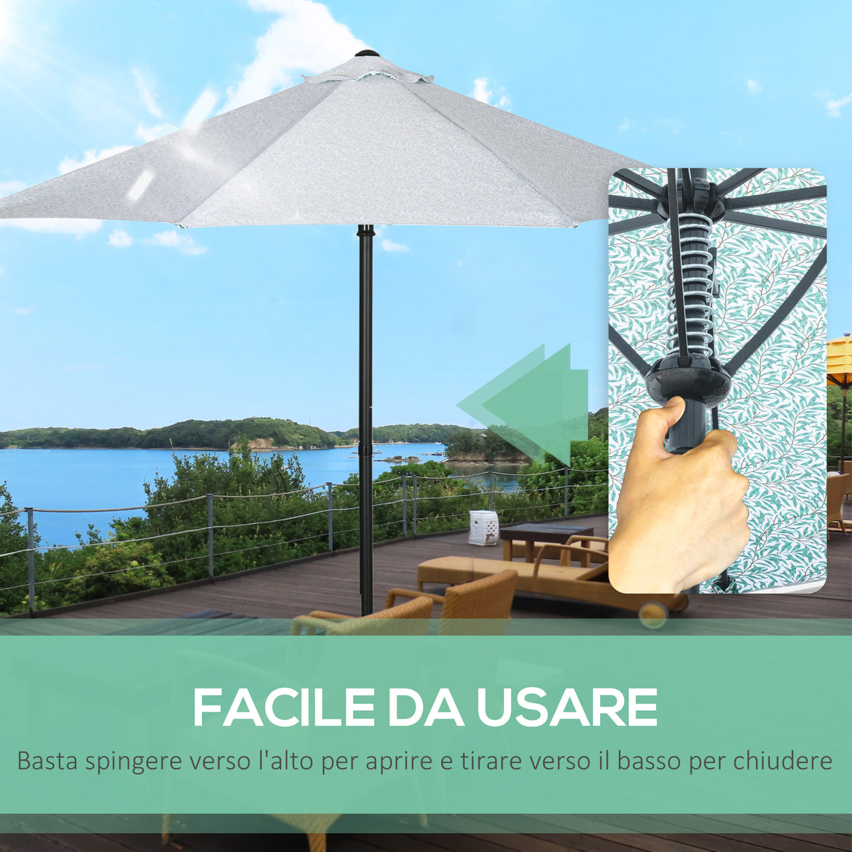 easycomfort easycomfort ombrellone da giardino 3x2 5 m in metallo a 2 sezioni con 8 stecche e copertura in poliestere